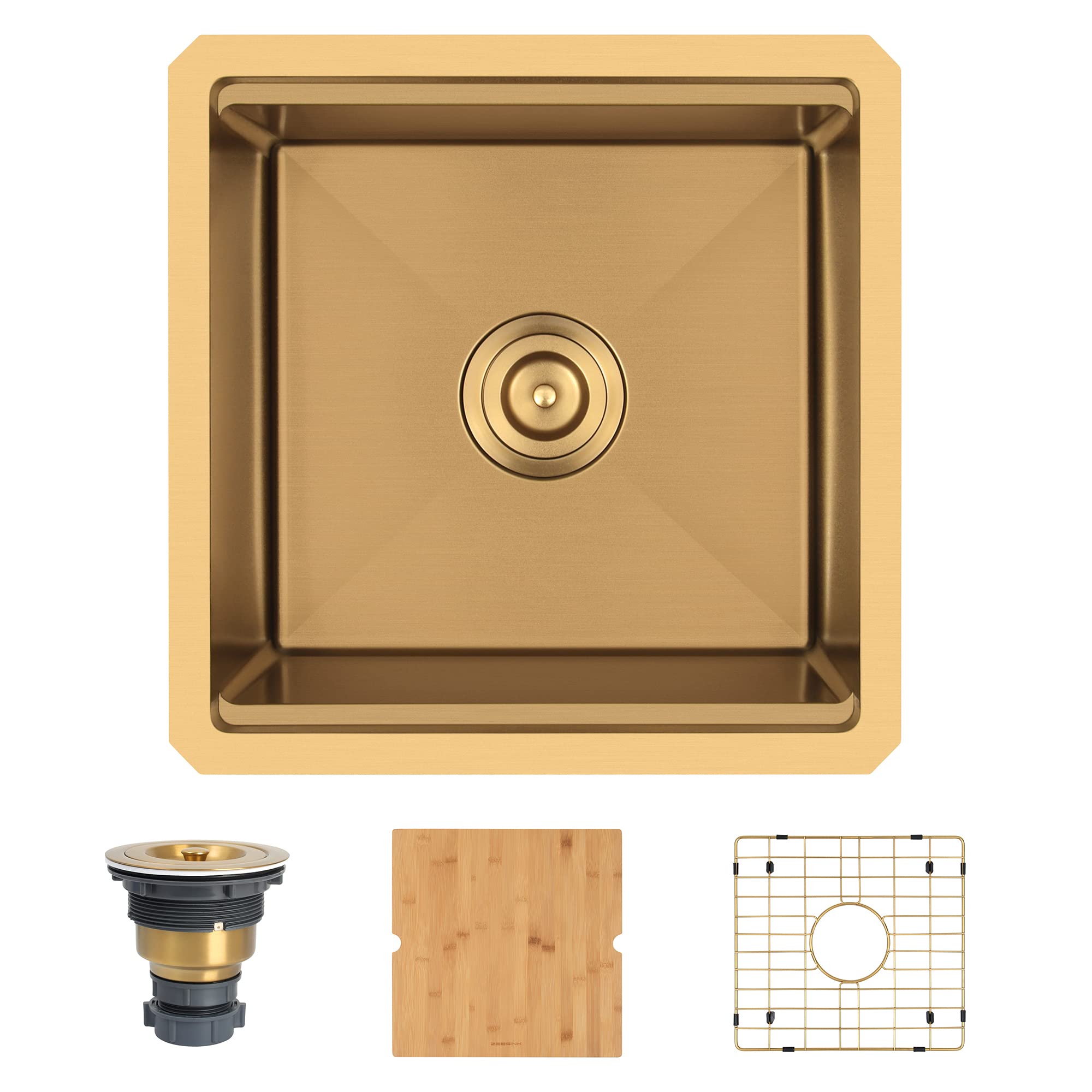 17x17 Inch Undermount Gold Bar Sink - Stainless Steel Small Bar Prep Sink with Workstation for Kitchen, Bar & Restaurant Use