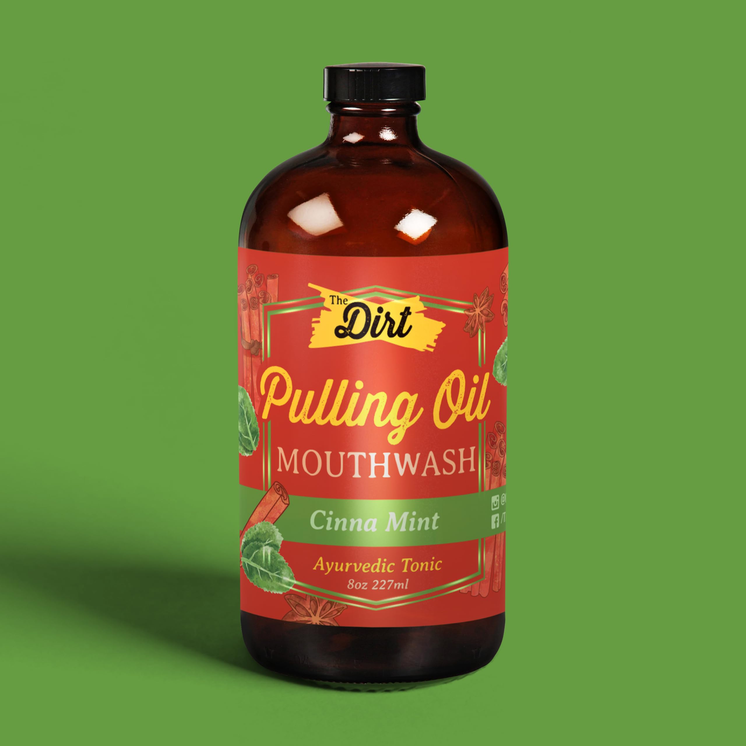 THE DIRT Oil Pulling Mouthwash - Gluten Free, Plaque & Tartar Remover, Bad Breath Treatment & Teeth Whitening - Cinnamon Mint Flavor (8 oz) - Ideal for Daily Oral Care & Natural Teeth Whitening at Home