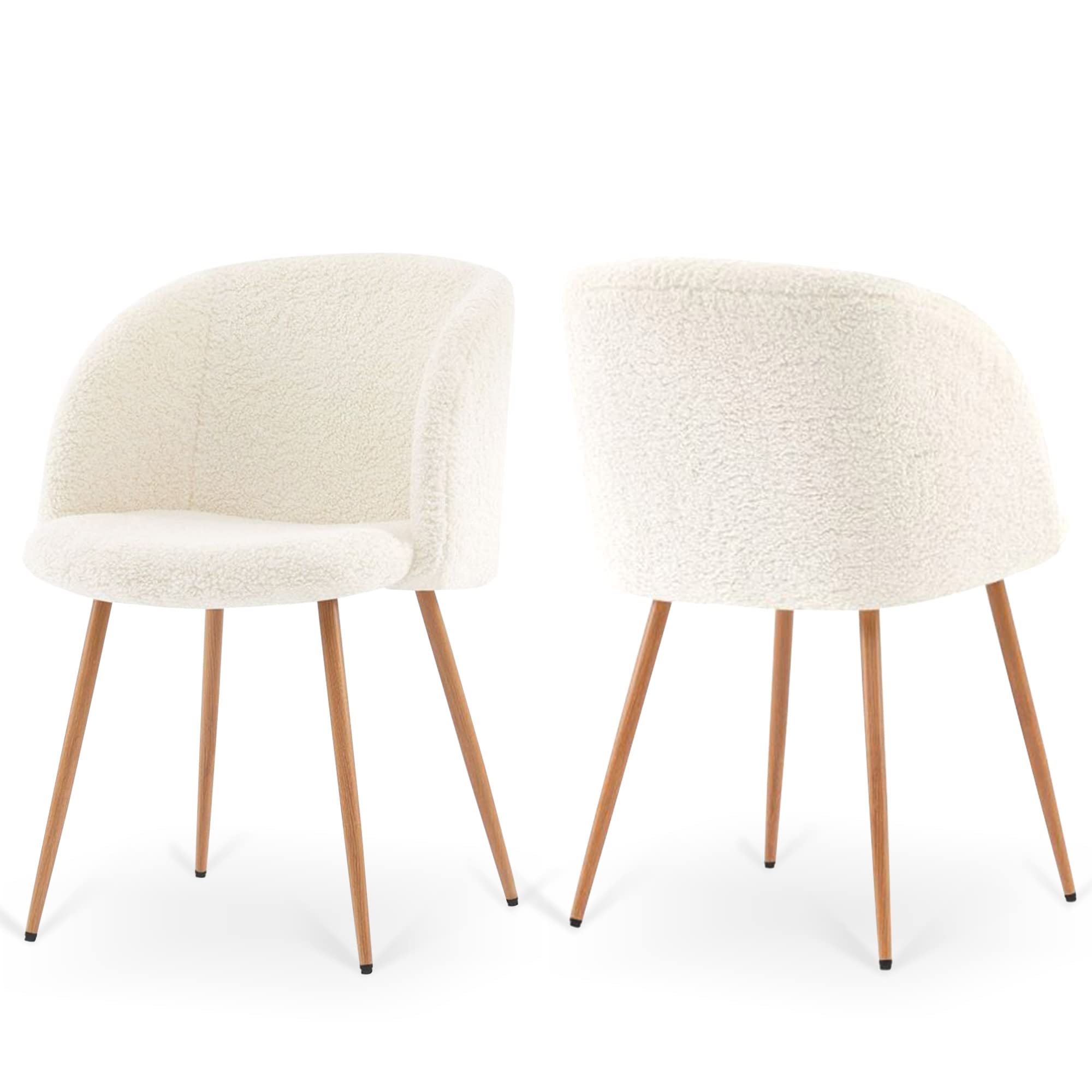Nordicana Set of 2 Fuzzy Sherpa Accent Chairs - Barrel Back Faux Fur Upholstered Armchairs with Wood Grain Metal Legs for Dining & Living Room - Cozy Home Decor (Off White) - Perfect for Reading Nooks, Lounge Areas & Farmhouse Style Interiors