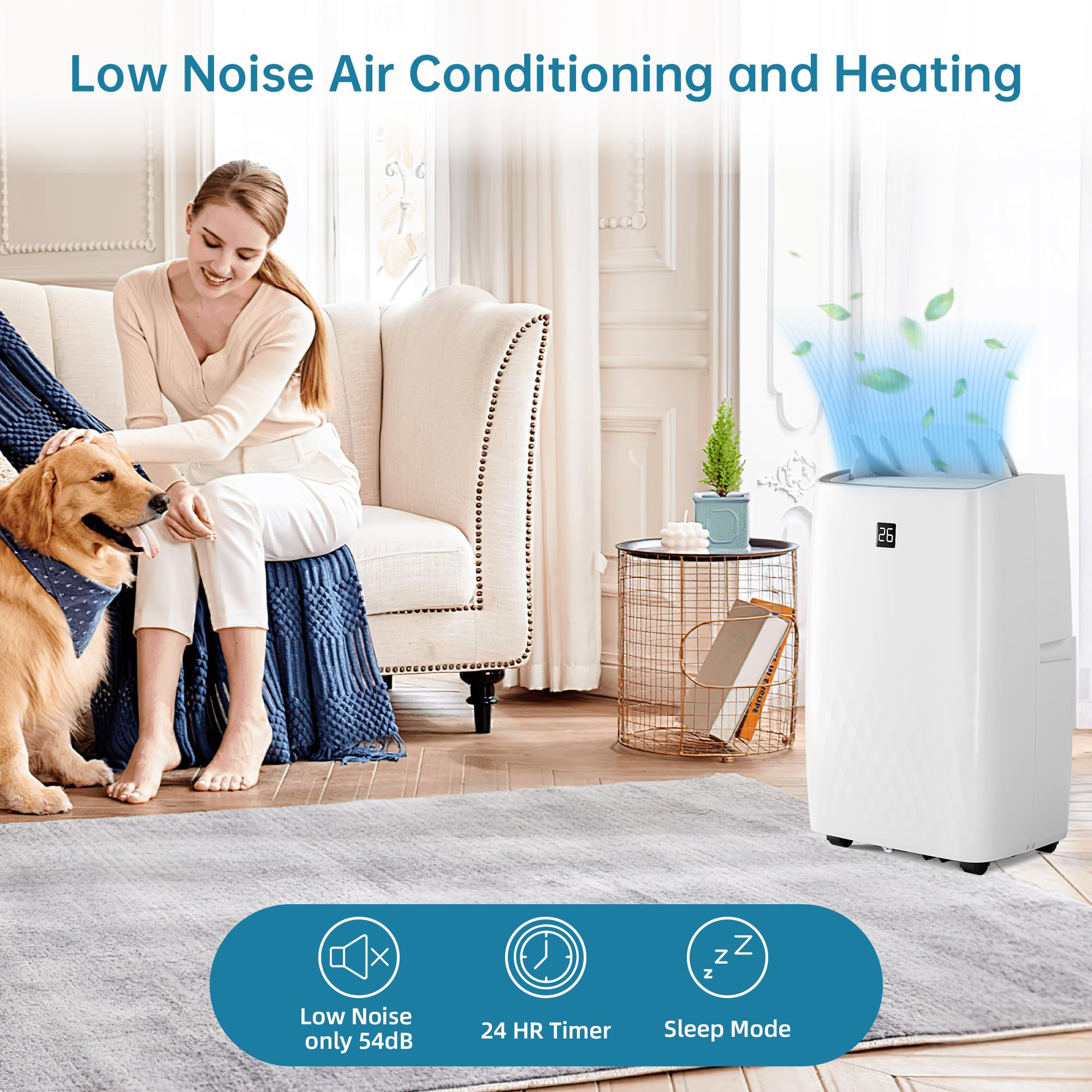 12,000 BTU Portable Air Conditioner with Remote Control - 4-in-1 Cooling Unit for Rooms Up to 550 Sq.Ft - Window Kit Included - 24 Hour Timer - Perfect for Bedrooms, Living Rooms & Small Apartments - Stay Cool in Summer Heatwaves - Ideal for Home, Office & Hot Weather Relief - Great for Summer Nights, Heat Relief & Energy Efficient Cooling