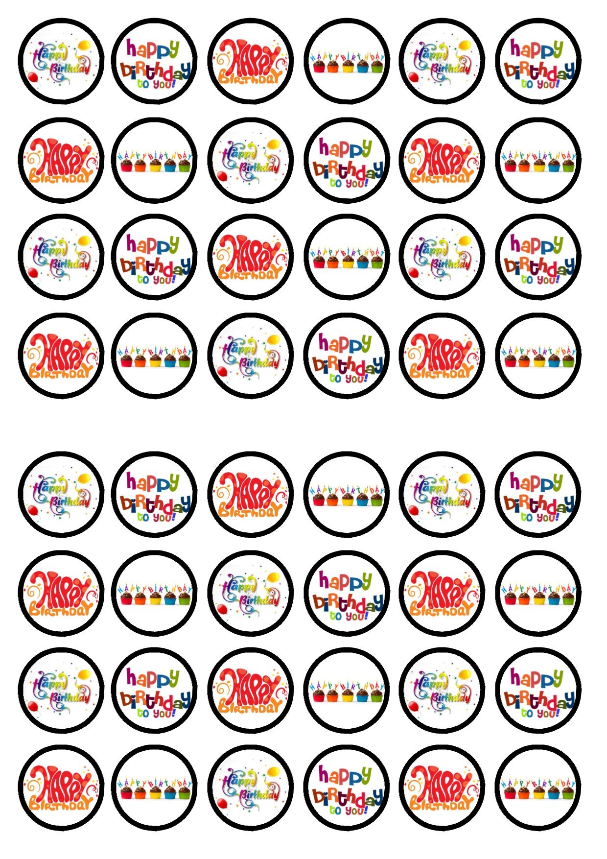 48 Happy Birthday Cupcake Toppers - Bright Mini Edible Cake Decorations for Girls & Boys (3cm) - Perfect for Birthday Parties, Baby Showers & Celebrations
