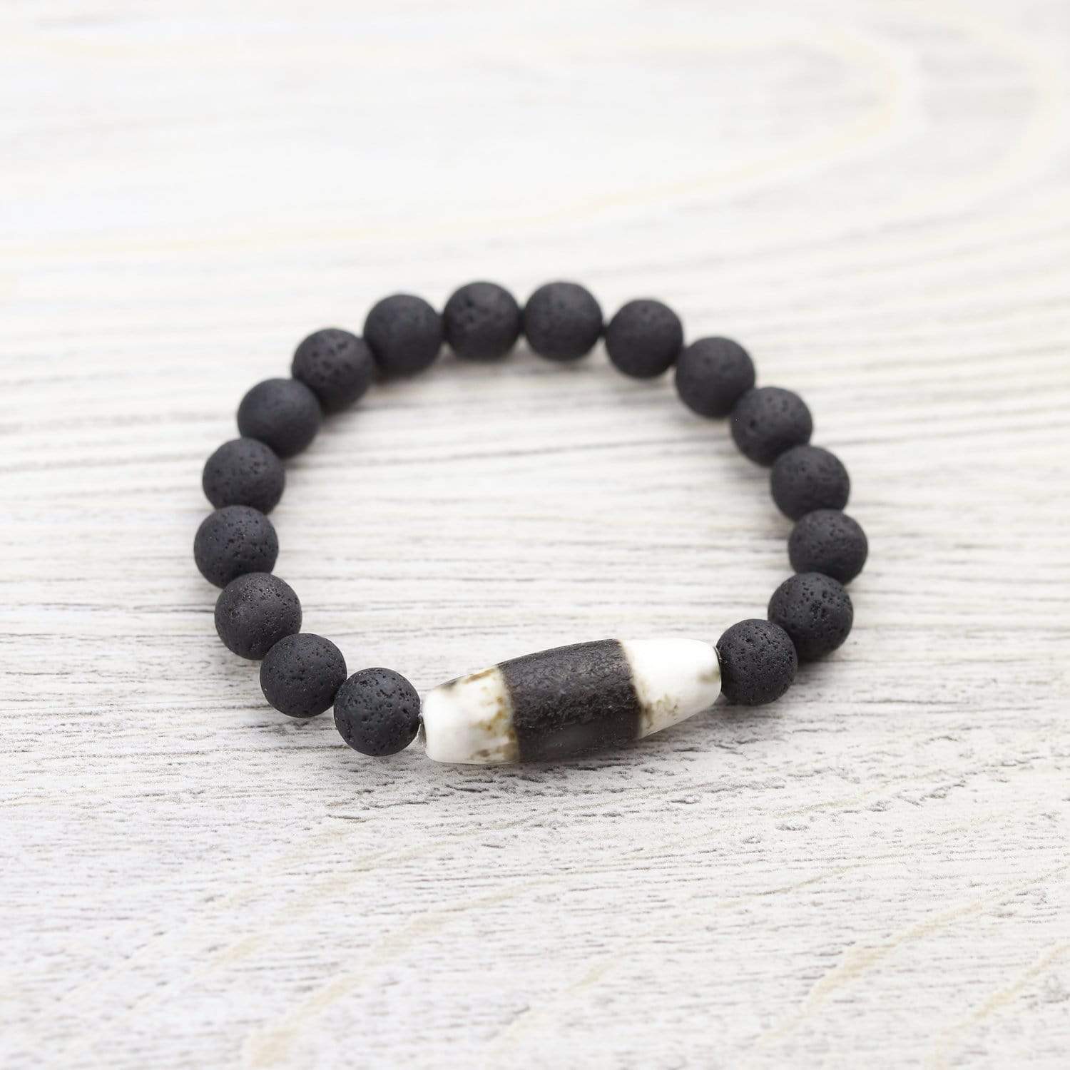 Authentic Tibetan Dzi Beads & Lava Stone Men's Bracelet - Spiritual Protection & Healing Energy for Meditation, Yoga & Daily Wear