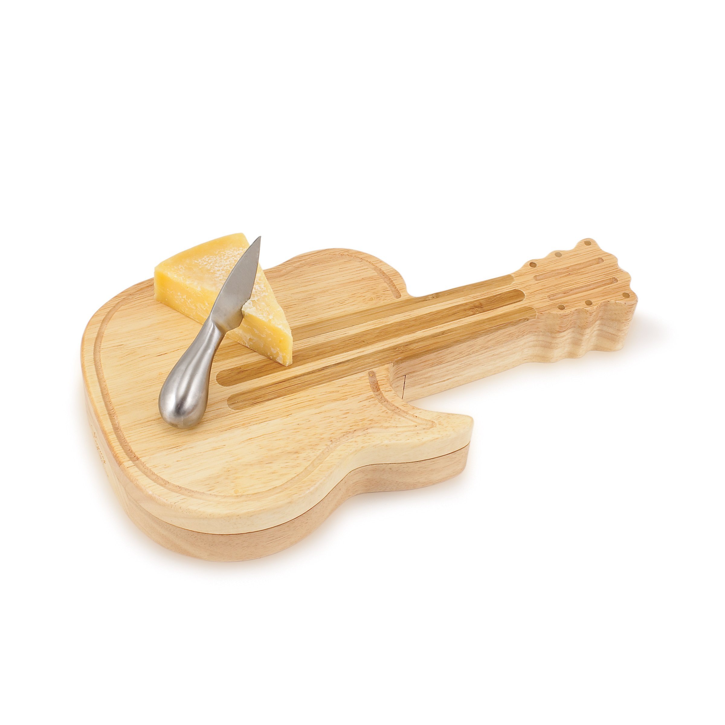 TOSCANA - Picnic Time Brand Bamboo Guitar Cheese Board & Knife Set - Charcuterie Board with 4 Cheese Knives - Wooden Serving Platter for Parties, Picnics & Wine Tasting Events