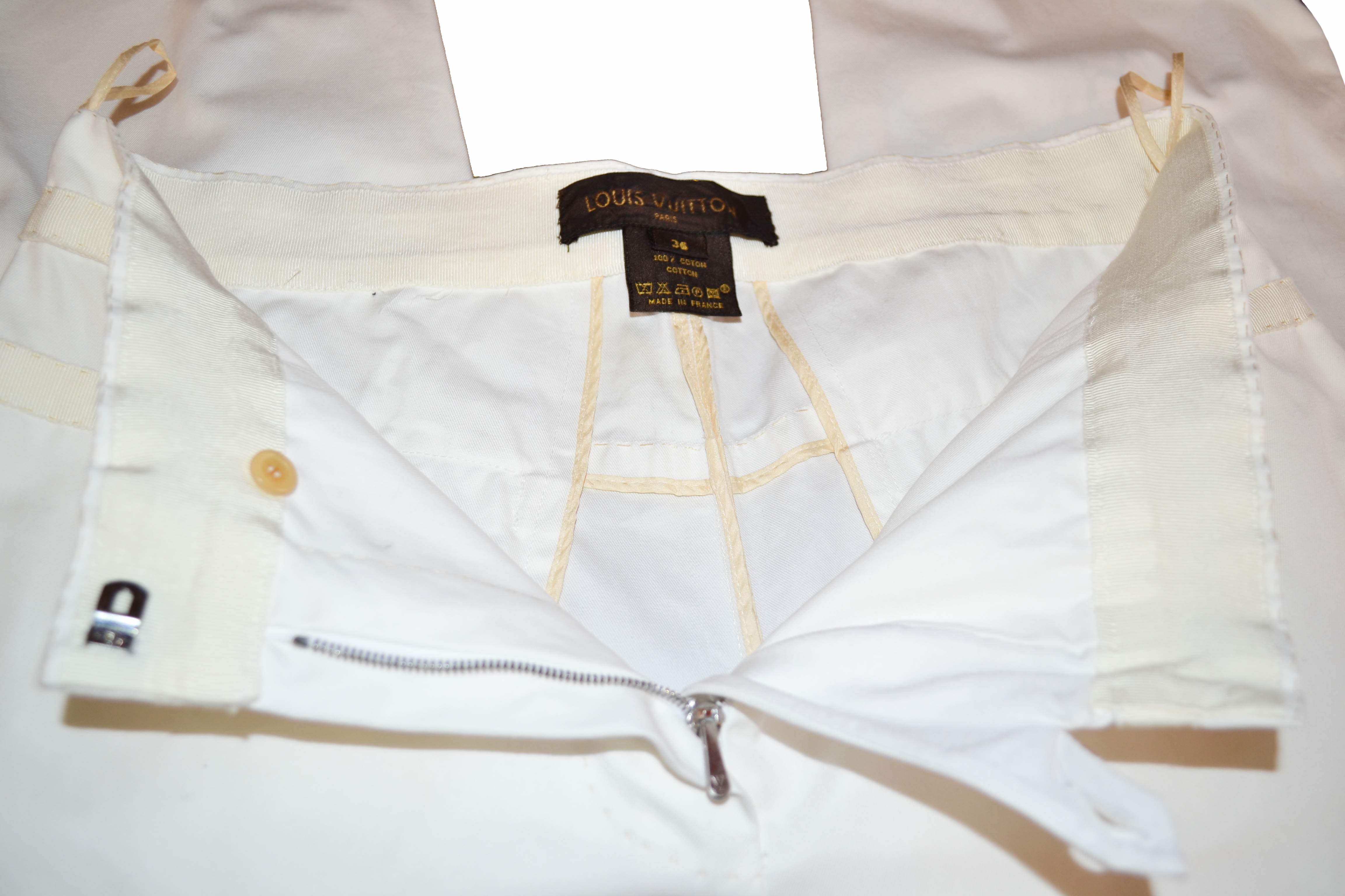 Authentic Louis Vuitton Women's White Cotton Pants Size 36 - Luxury High Waisted Casual Trousers for Women | Perfect for Office, Travel & Special Occasions