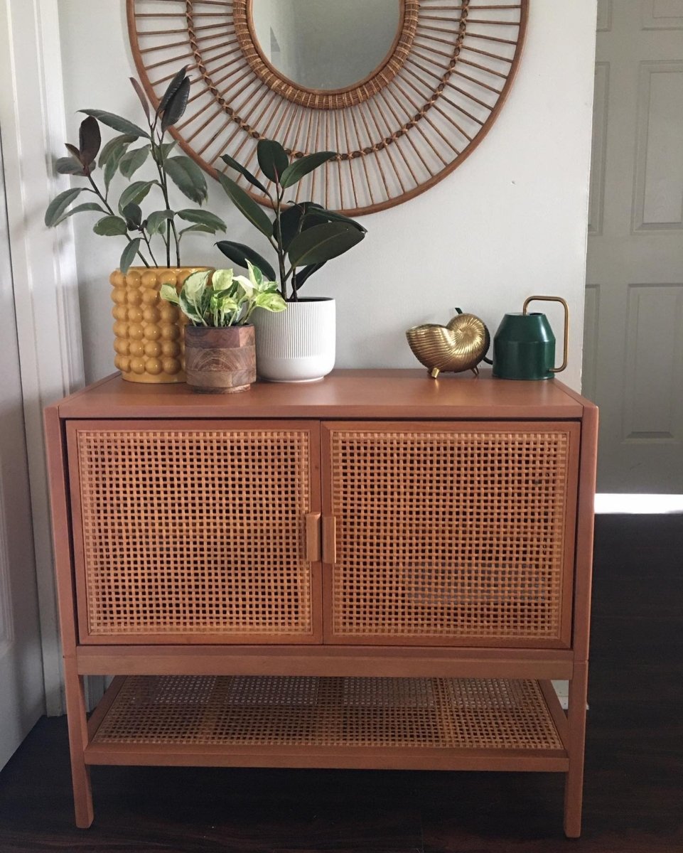 Handmade Wooden Designer Cane Cabinet - Stylish Storage for Living Room, Bedroom & Entryway | Rustic Home Decor Organizer with Woven Front