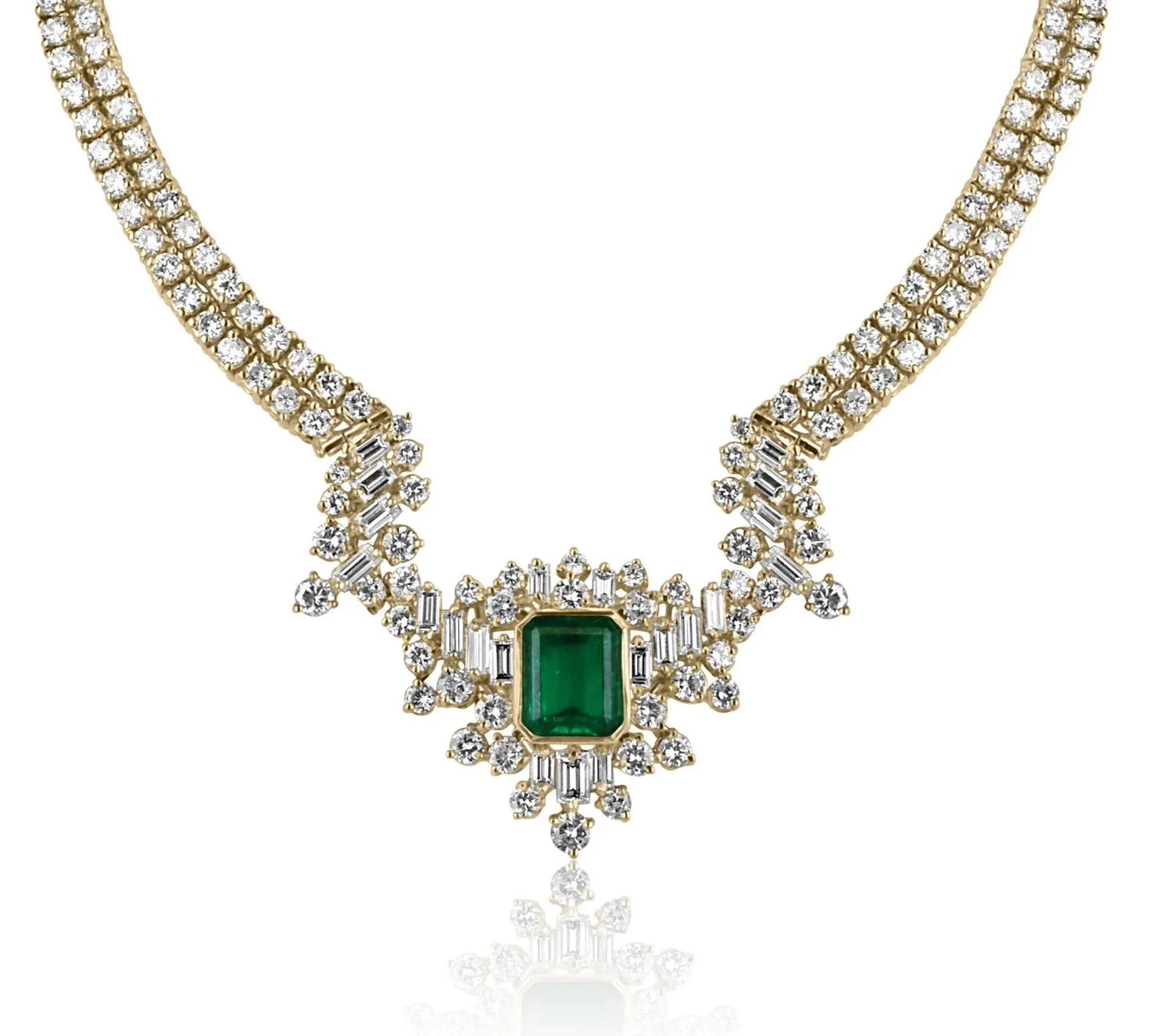 23.06tcw AAA+ Investment Grade Emerald & Diamond Statement Necklace in 18K Gold - Luxury Jewelry for Weddings, Galas & Special Occasions
