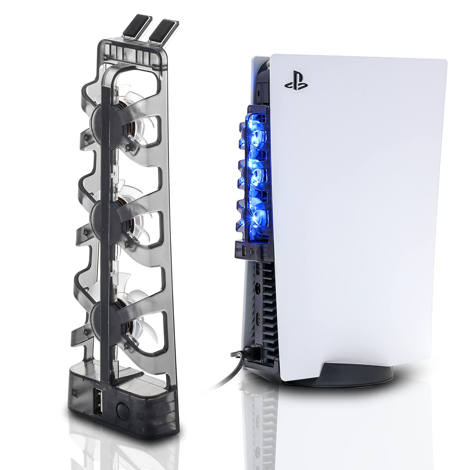 PS5 Cooling Fan for PlayStation 5 Disc & Digital Edition - Horizontal Cooling System with LED Fan Light, Fan Switch & USB Port - Perfect for Gaming Marathons & Hot Weather Use (Not Compatible with PS5 Slim)