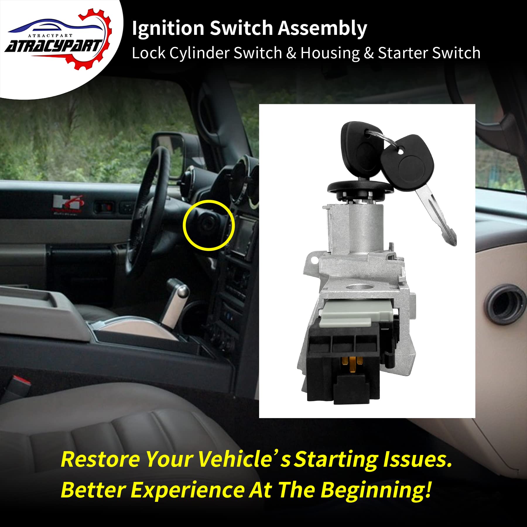 Ignition Assembly Replacement for 2003-2007 Chevy Cadillac GMC H2 | Lock Cylinder Switch & Housing Starter Switch | Compatible with Part# US-312L 924-713 924-715 | Perfect for Car Repair & Engine Maintenance