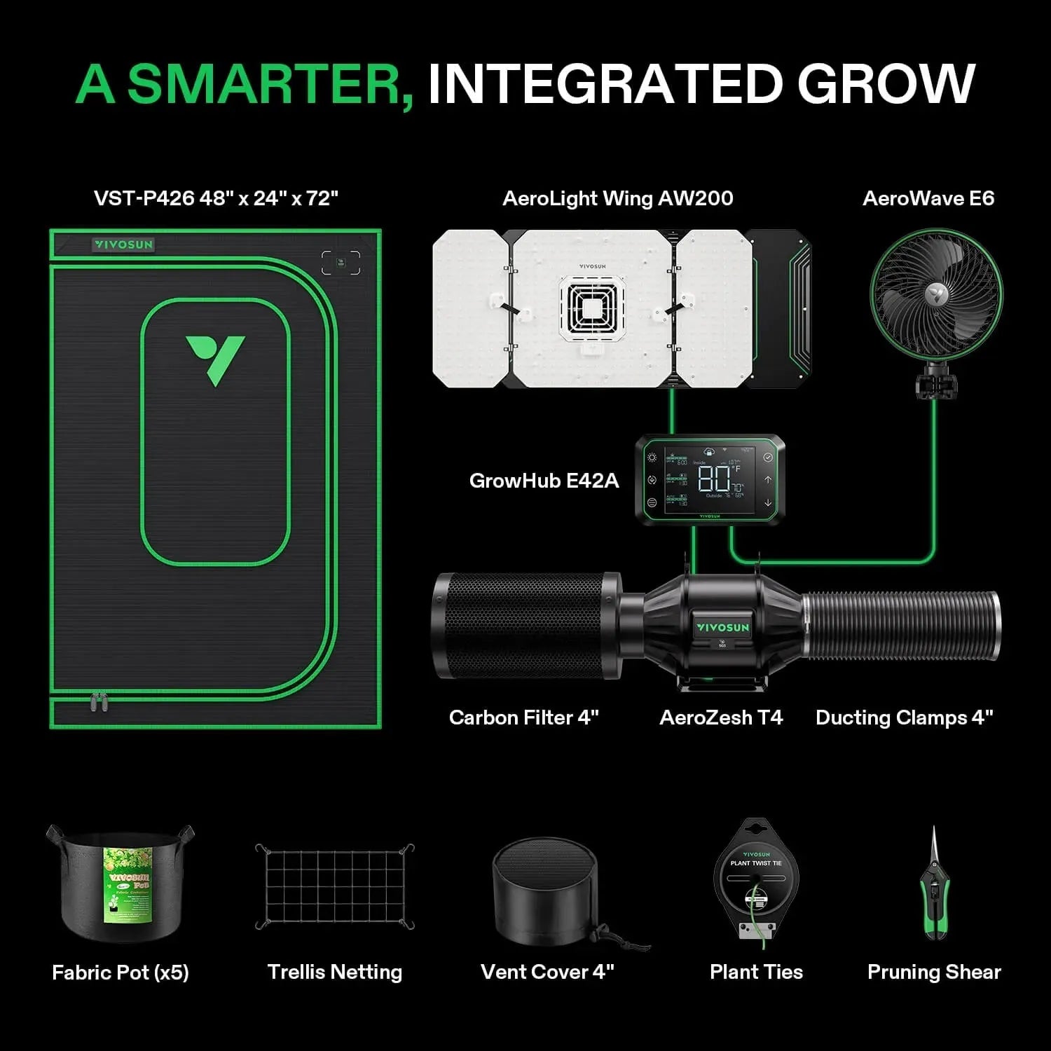 Vivosun Smart Grow Tent Kit Pro 2 Plant T4 | 2' x 4' Indoor Hydroponic System with LED Grow Light & Ventilation - Perfect for Home Gardening, Herbs, and Vegetables