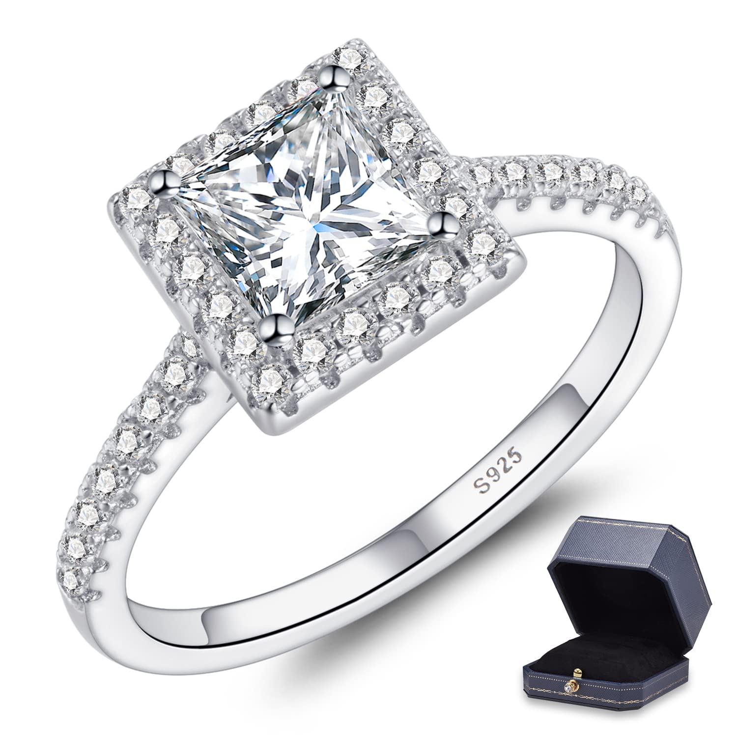 Moissanite Engagement Rings for Women - 925 Sterling Silver Gold Plated Princess Cut Wedding Band, Anniversary & Promise Rings for Her - Perfect for Proposals, Bridal Jewelry & Special Occasions
