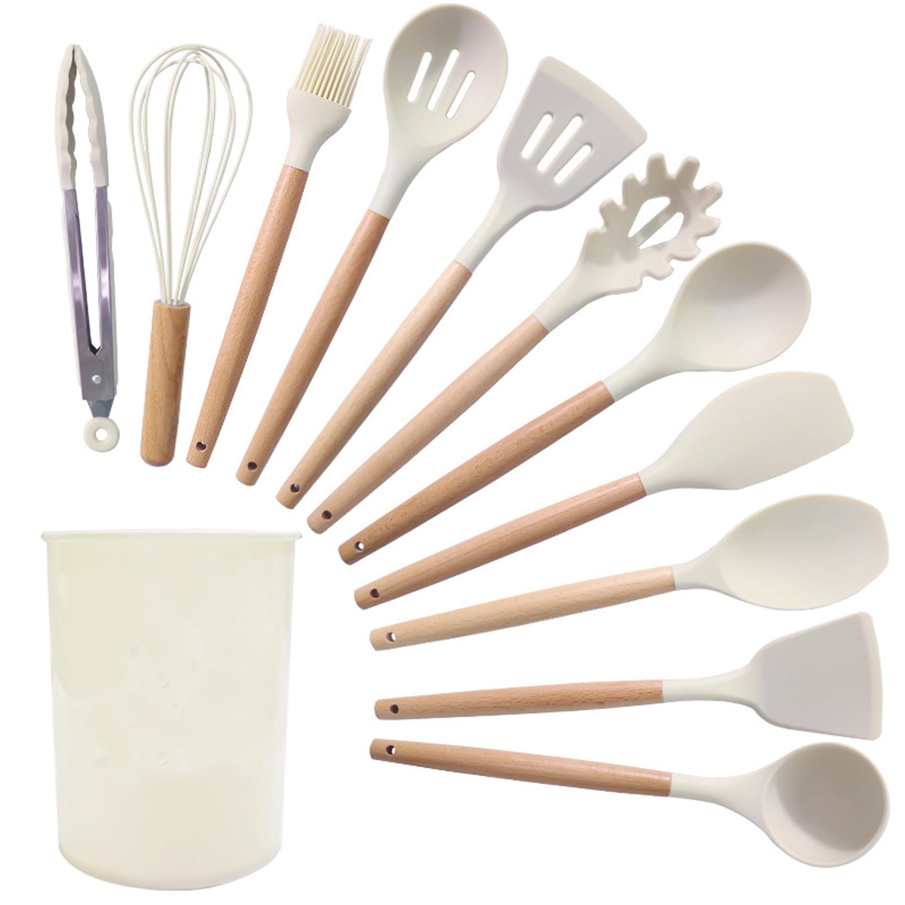 Premium Silicone Kitchen Utensils Set - 12-Piece Heat Resistant Nonstick Cooking Tools with Spatula, Spoon & More (White) - Ideal for Baking, Frying & Everyday Cooking