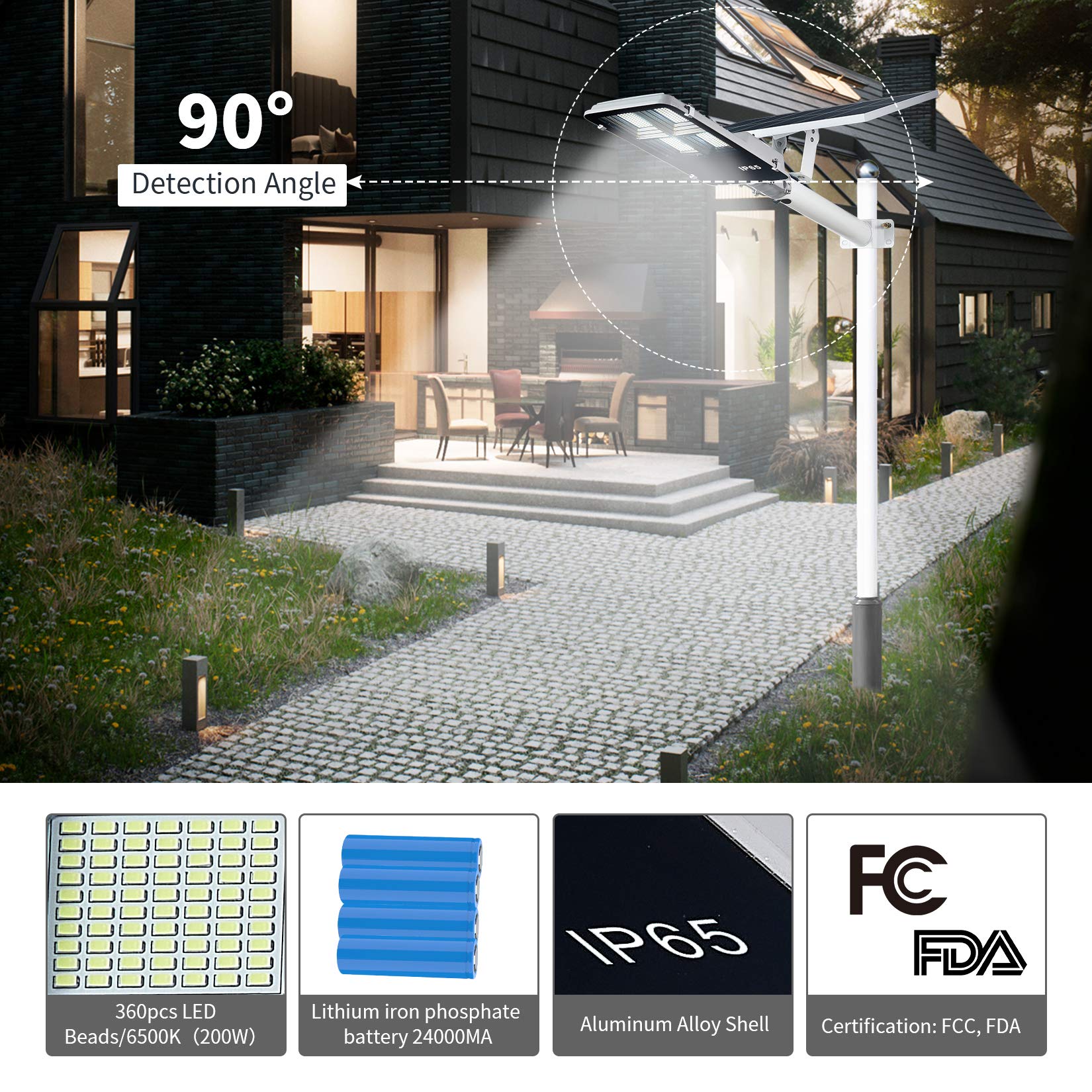 200W Solar Street Lights Outdoor Waterproof - IP65 Solar Powered Security Flood Light with Remote Control for Yard, Garden, Street, Playground, Basketball Court, Garage, Parking Lot, Pathway | Perfect for Nighttime Safety and Energy-Efficient Outdoor Lighting