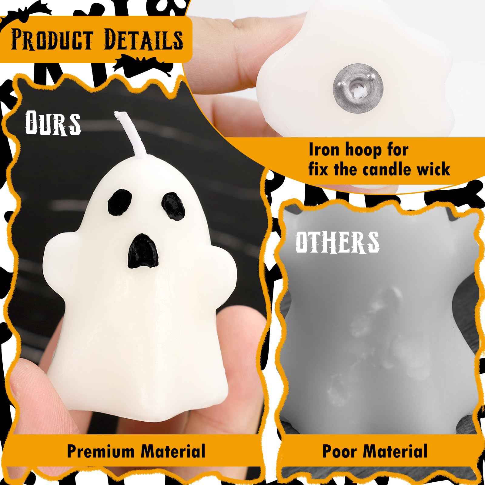 12-Pack Halloween Ghost Candles - Spooky White Floating Candles for Tabletop Decor, Dripless Wax Burning Candles - Perfect for Halloween Party Decorations, Haunted House Themes & Spooky Centerpieces