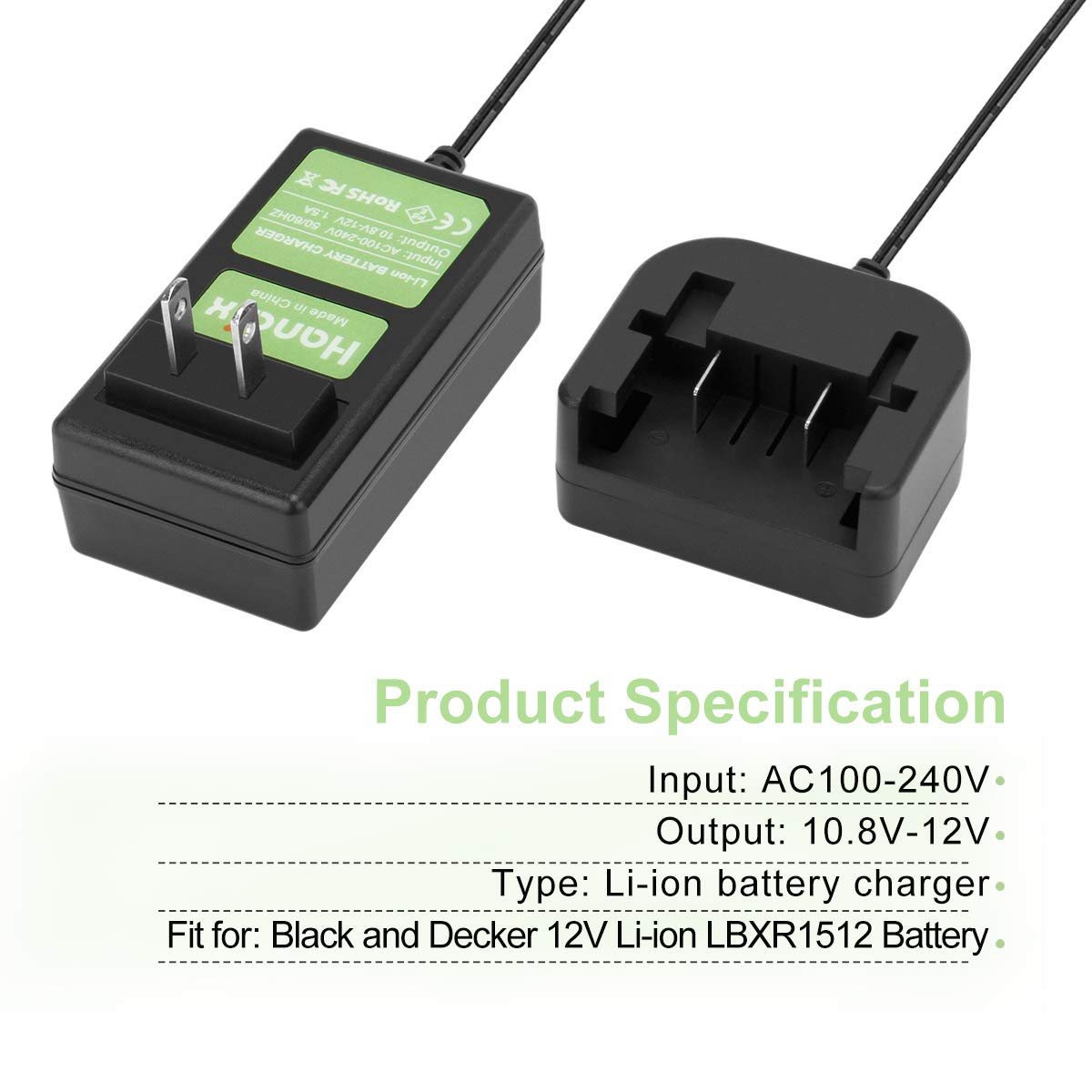 10.8V-12V Lithium Battery Charger for Black & Decker LBXR1512, BDCD112 - Fast Charging Portable Power Tool Battery Replacement - Perfect for Drilling, Screwing & DIY Home Projects