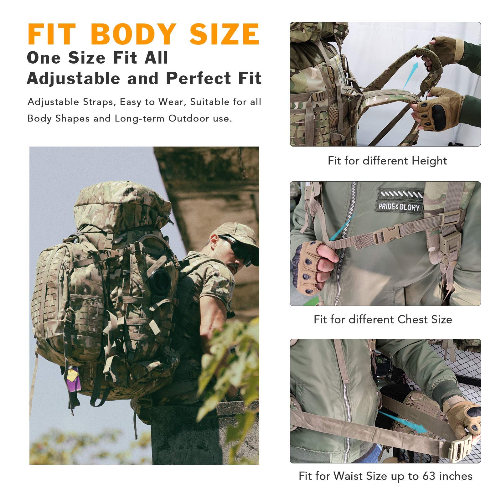 MT Military Army Large Rucksack with Detachable Assault Backpack, Hydration Pack & Adjustable Shoulder Straps - Heavy Duty Metal Frame for Hiking, Camping & Outdoor Adventures