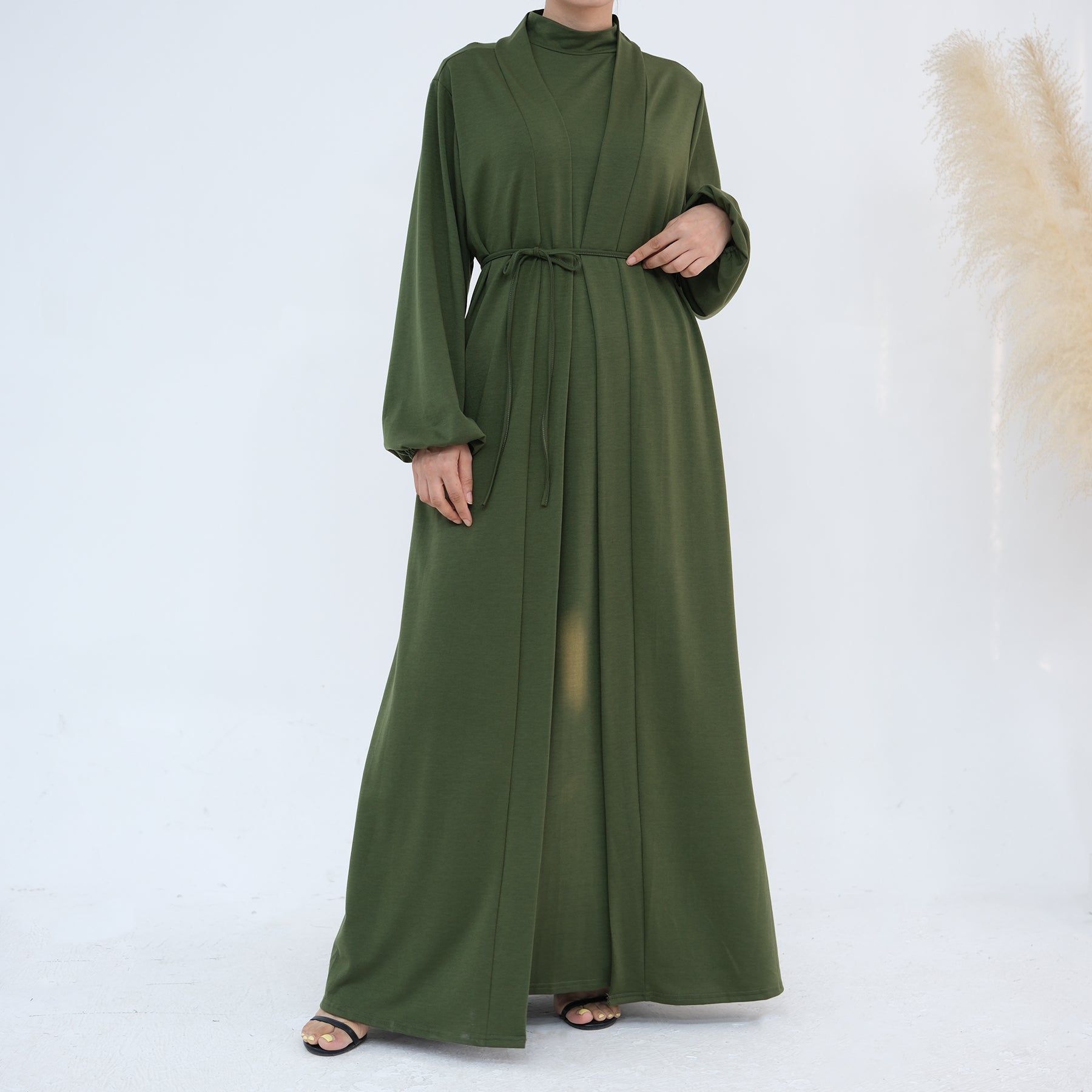 Jojo 3-Piece Modal Abaya Set - Soft Olive Green Muslim Prayer Dress for Women | Comfortable & Breathable Islamic Clothing for Prayer, Mosque & Special Occasions