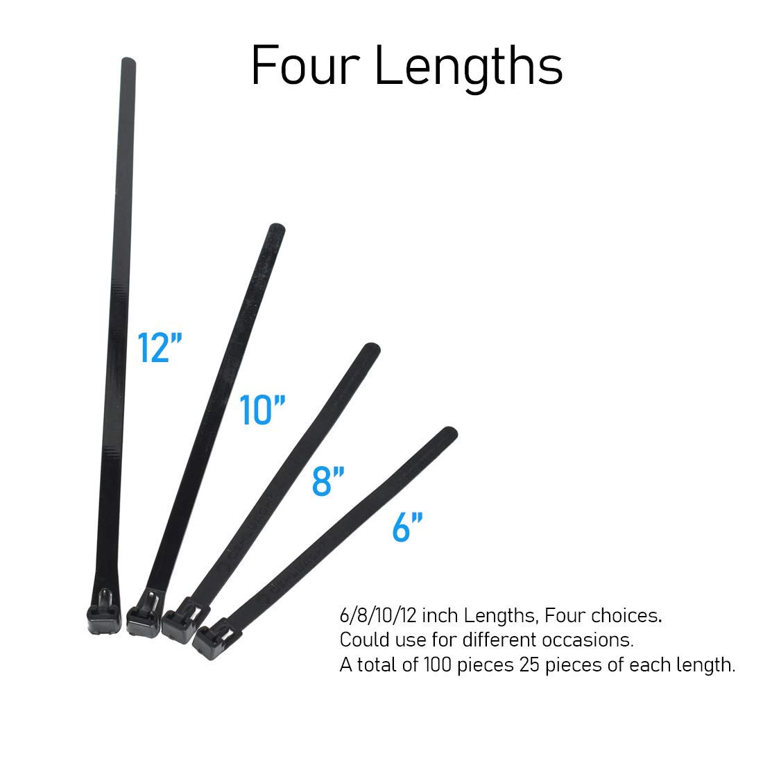 100-Pack Heavy Duty Reusable Nylon Zip Ties - 6
