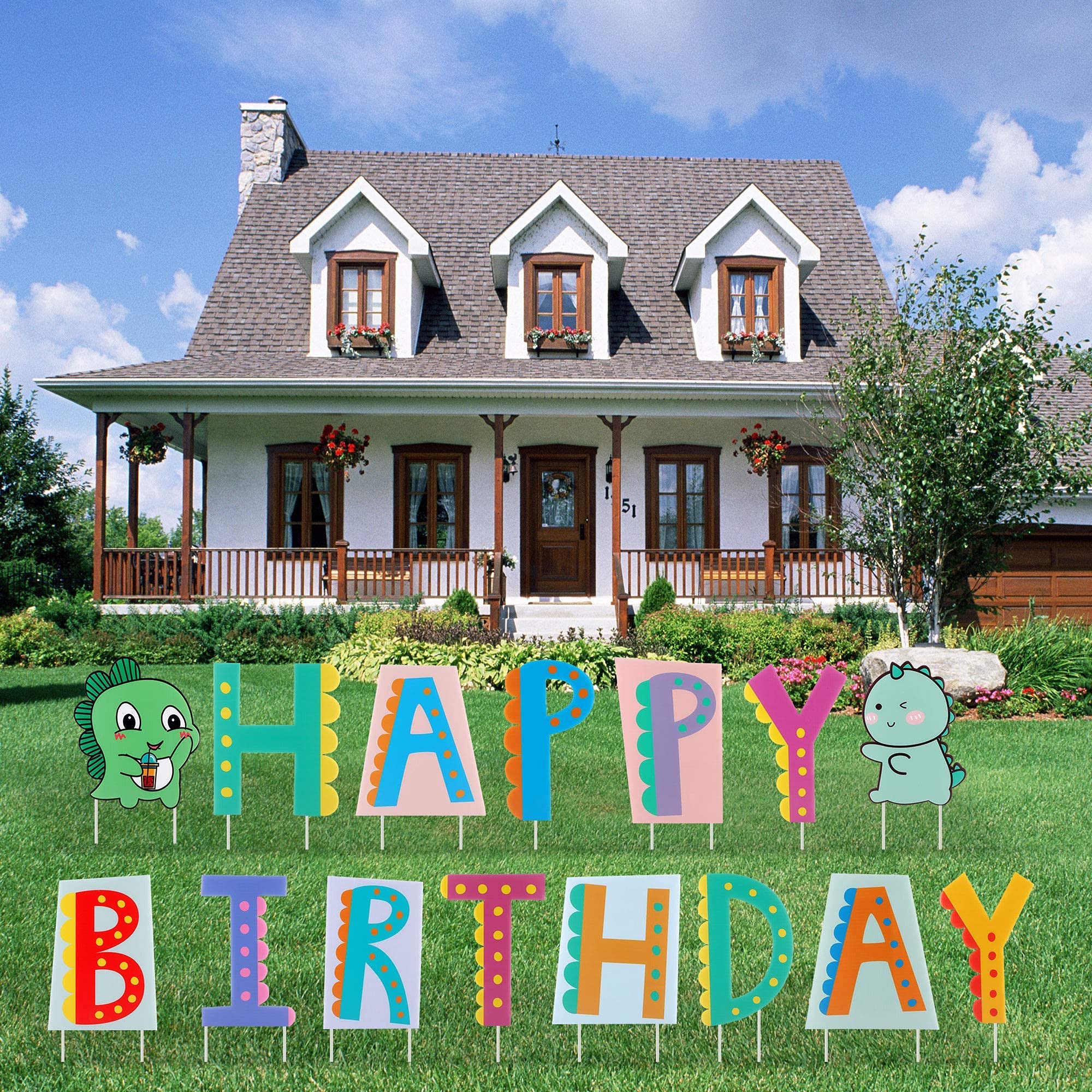 Happy Birthday Yard Signs - Cute Dinosaur Design Outdoor Birthday Decor with Stakes | Corrugated Lawn Signs for Birthday Party, Backyard Celebration & Outdoor Decorations