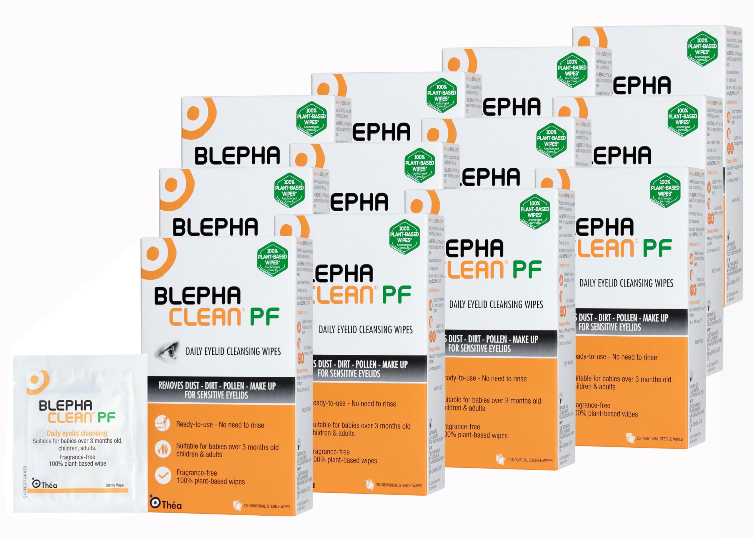 240 Count Blephaclean PF Daily Eyelid Wipes - Gentle Hypoallergenic Eyelid & Eye Area Cleanser for Babies (3+ Months), Kids & Adults | 20 Sterile Plastic-Free Wipes per Pack (12 Packs) | Perfect for Dry Eyes, Blepharitis & Daily Eye Hygiene Care