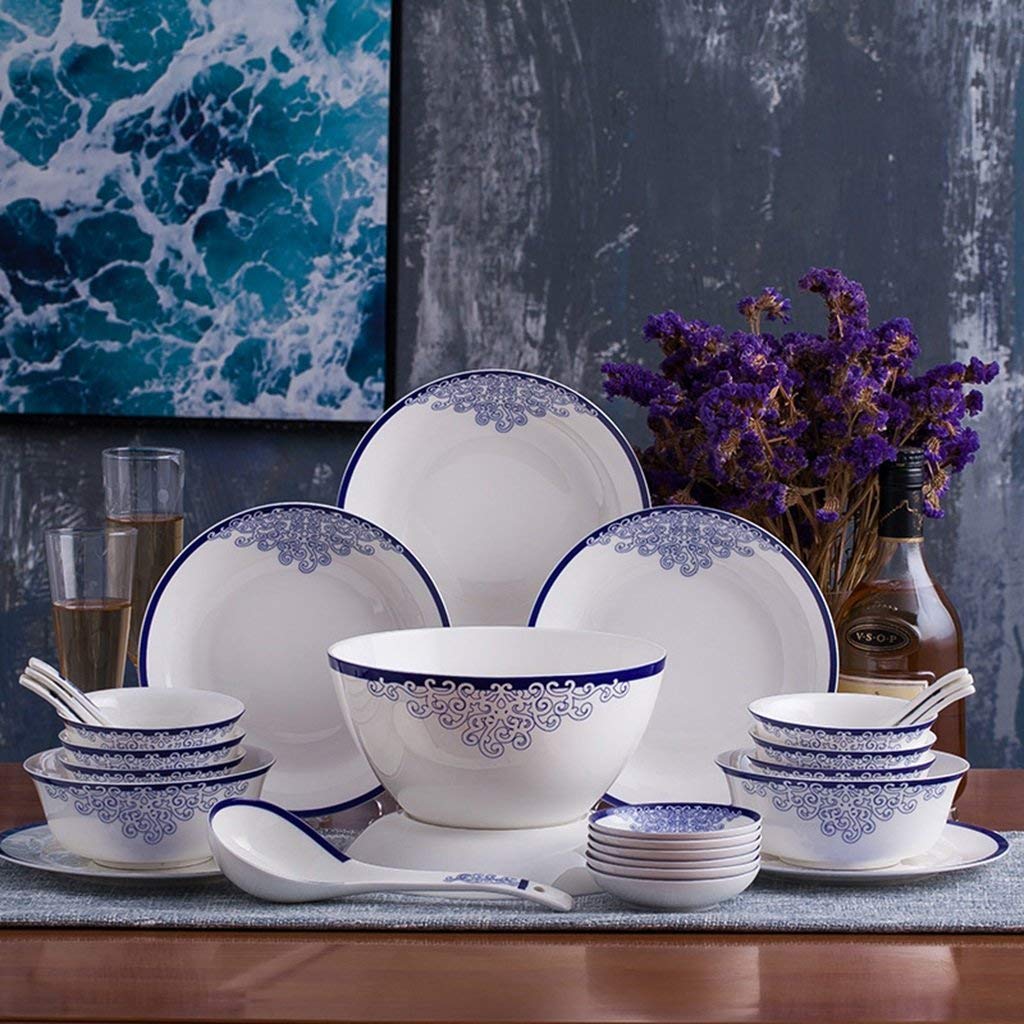 Blue and White Ceramic Bowl Set - Microwave & Dishwasher Safe Tableware Gift Box for Home, Kitchen, Dining & Entertaining