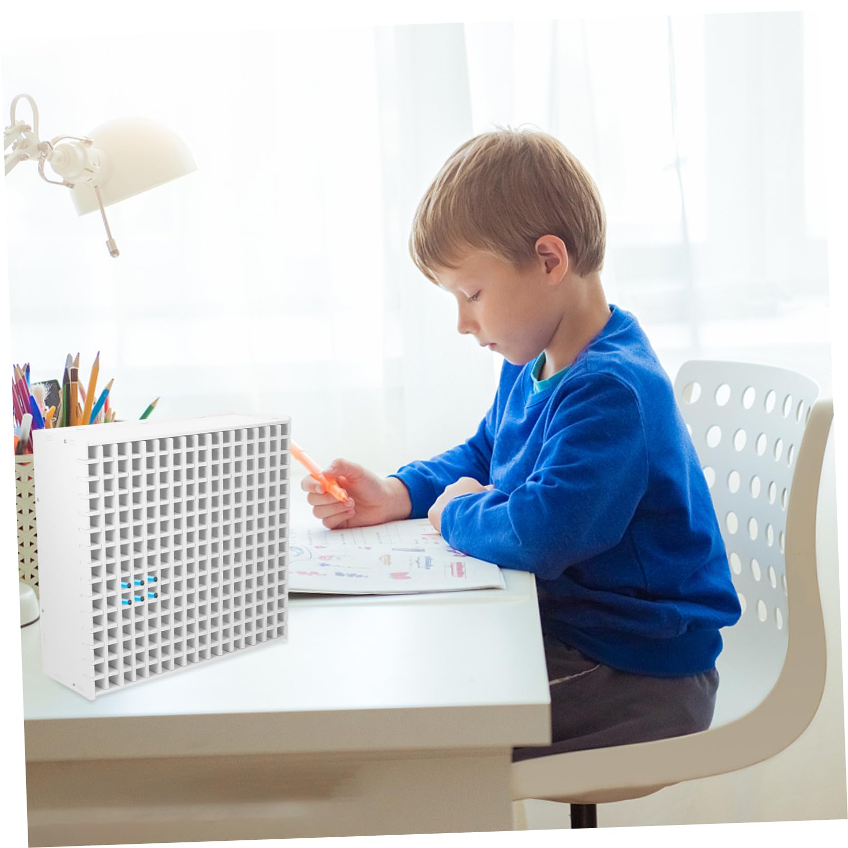 Premium White Marker Storage Box - Modern Desktop Organizer for Pens, Markers & Office Supplies | Art, School & Office Use | Durable ABS Plastic Desk Organizer with Dividers
