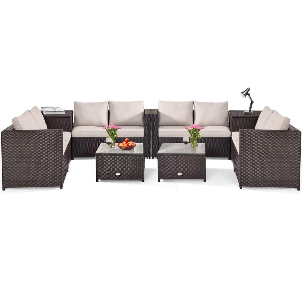 8-Piece Outdoor Patio Rattan Furniture Set with Cushions - Loveseat, Storage Table & Coffee Table - Perfect for Garden, Backyard, and Poolside Relaxation