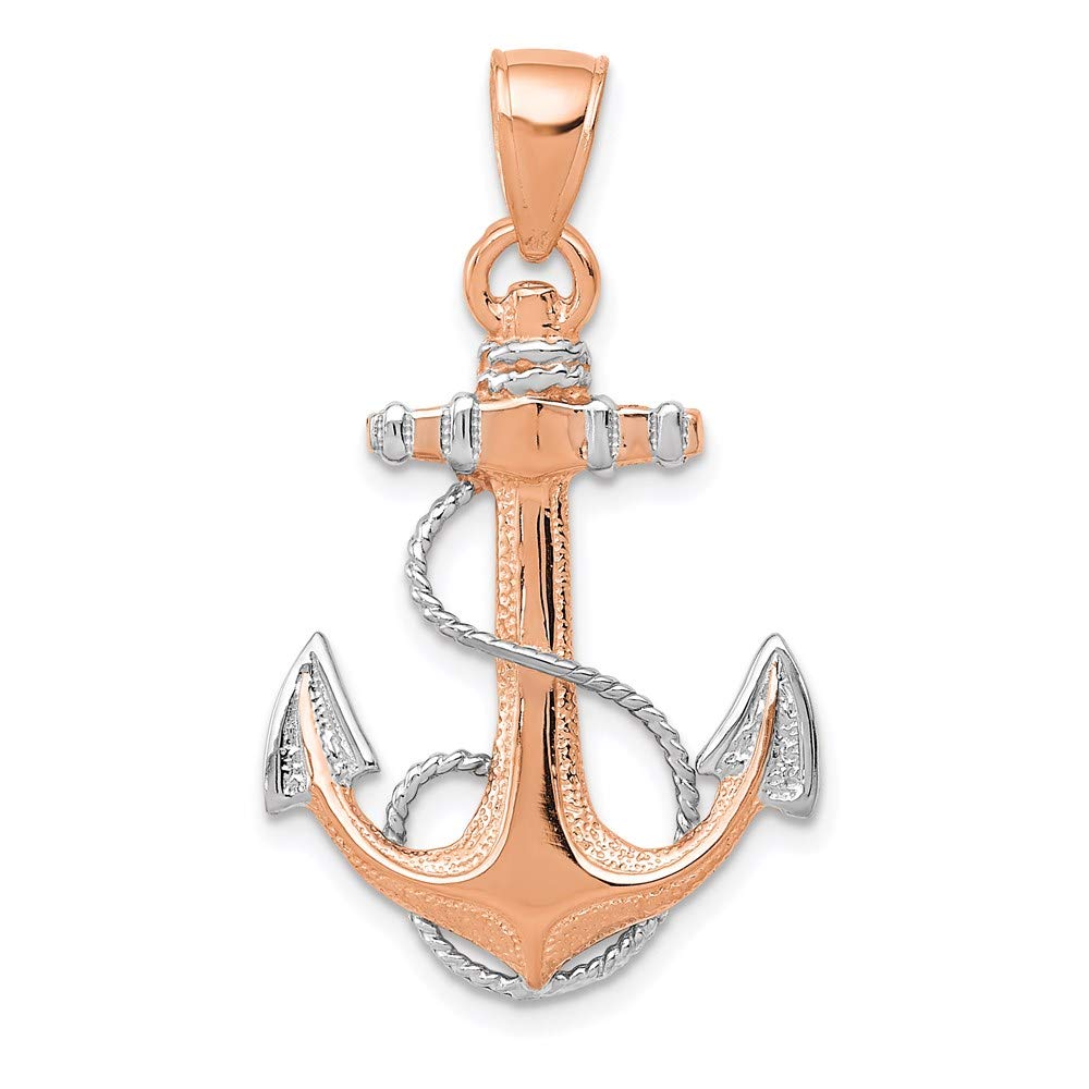 14K Rose Gold Rhodium-Plated Anchor and Rope Charm Pendant Necklace - Perfect for Nautical Lovers, Sailor Gifts & Beach-Themed Jewelry