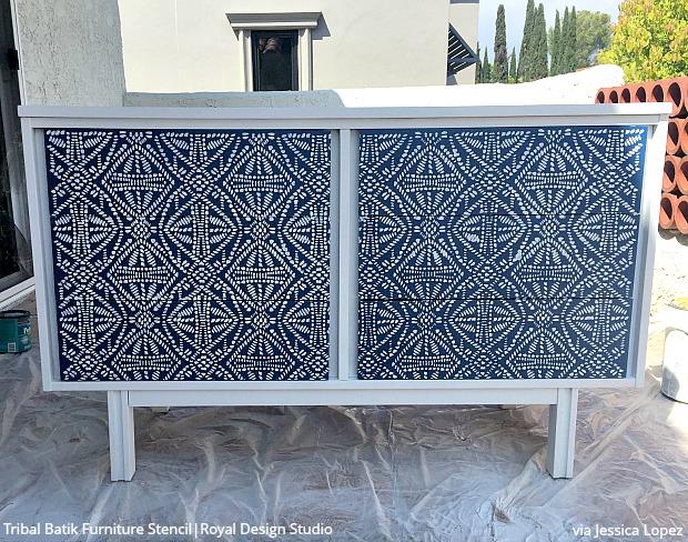 Tribal Batik Furniture Stencil - Handmade Wooden Stencils for DIY Furniture Painting & Home Decor | Perfect for Cabinets, Tables, and Wall Art Projects