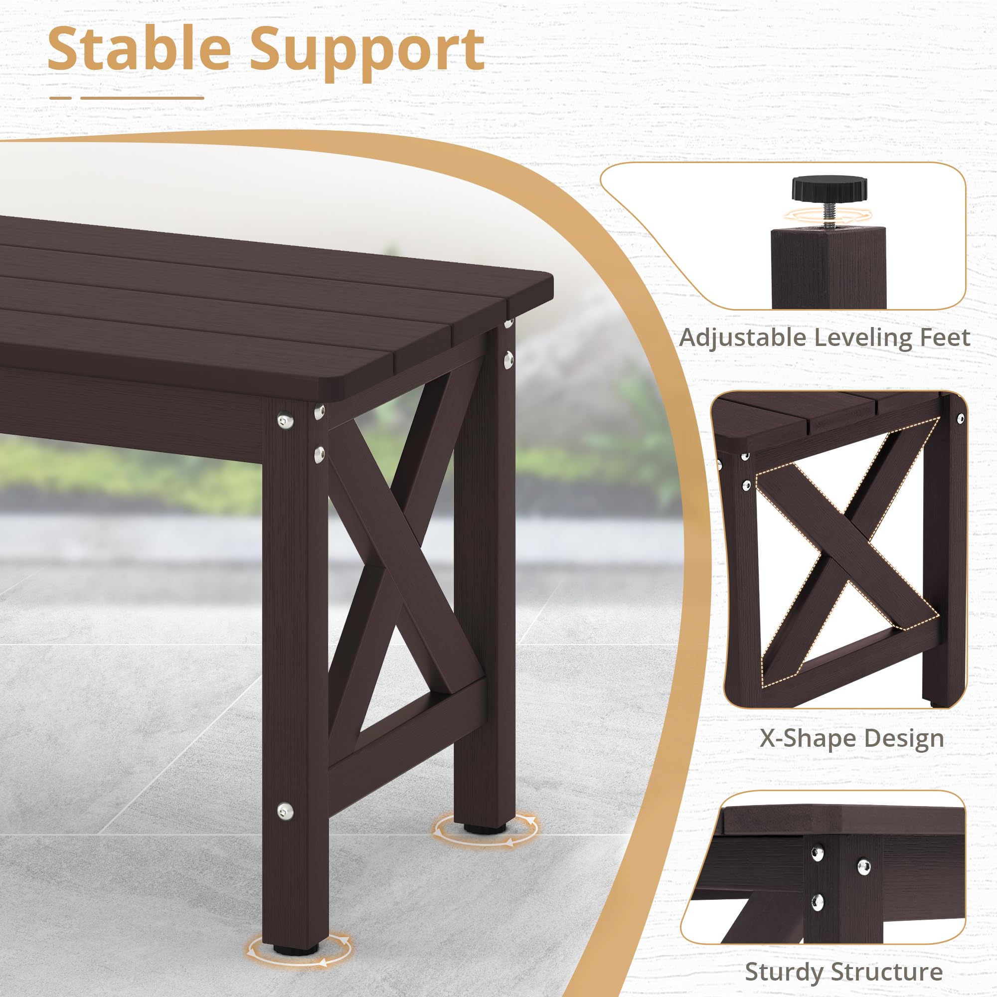 LUE BONA Outdoor Coffee Table for Patio - Rectangle HDPS All-Weather Espresso Patio Furniture - Perfect for Deck, Porch, Lawn & Garden Relaxation