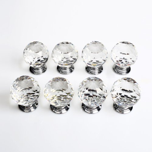 10PCS Clear Crystal Glass Diamond Door Knobs - for Cabinets, Wardrobes & Drawers