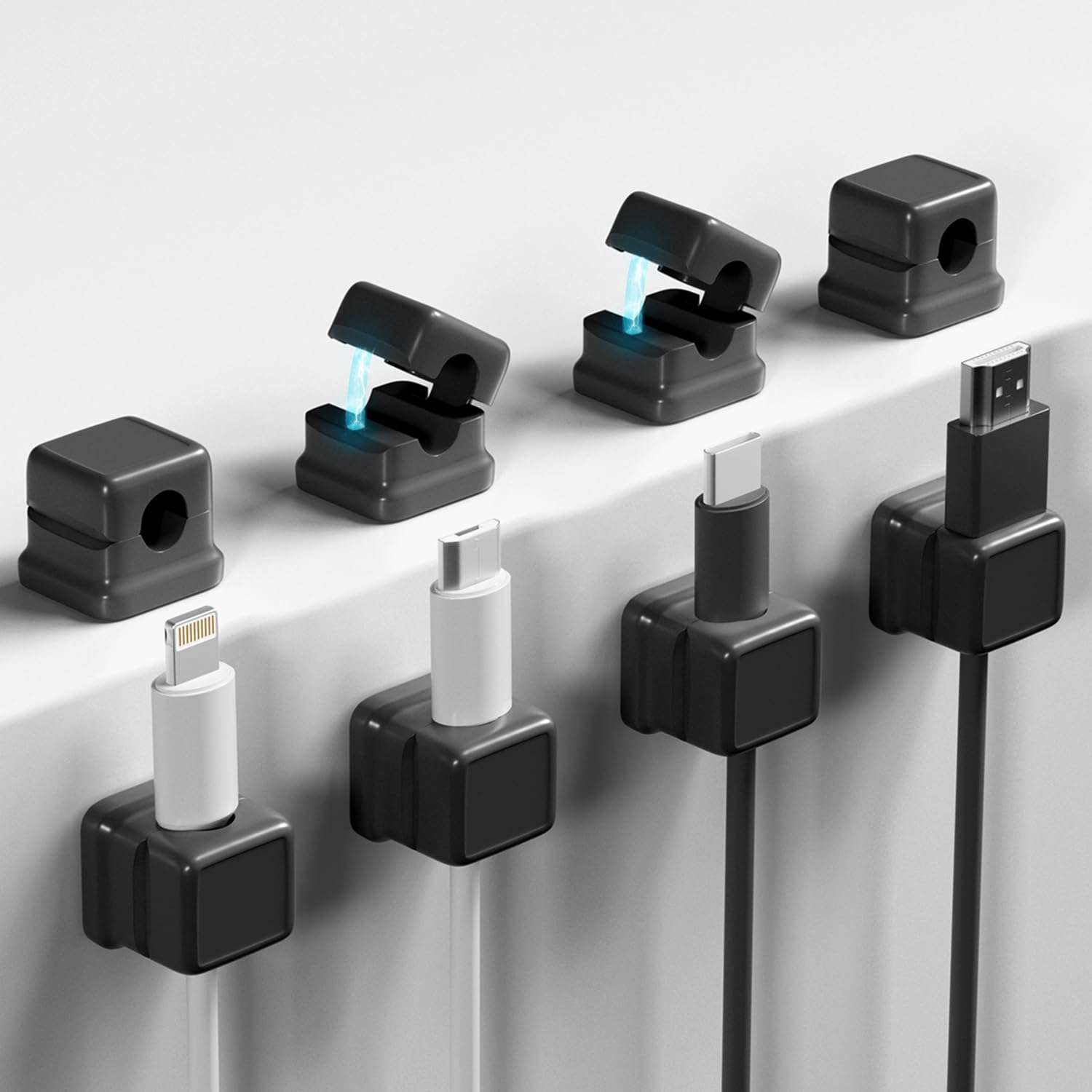 8-Pack Magnetic Cable Clips - Strong Adhesive Cord Organizer for Desk, Nightstand & Wall - Secure Charging Wire Management for Home Office, Gaming Setup & Electronics (Black) - Perfect for Cable Organization in Bedroom, Living Room & Workspace