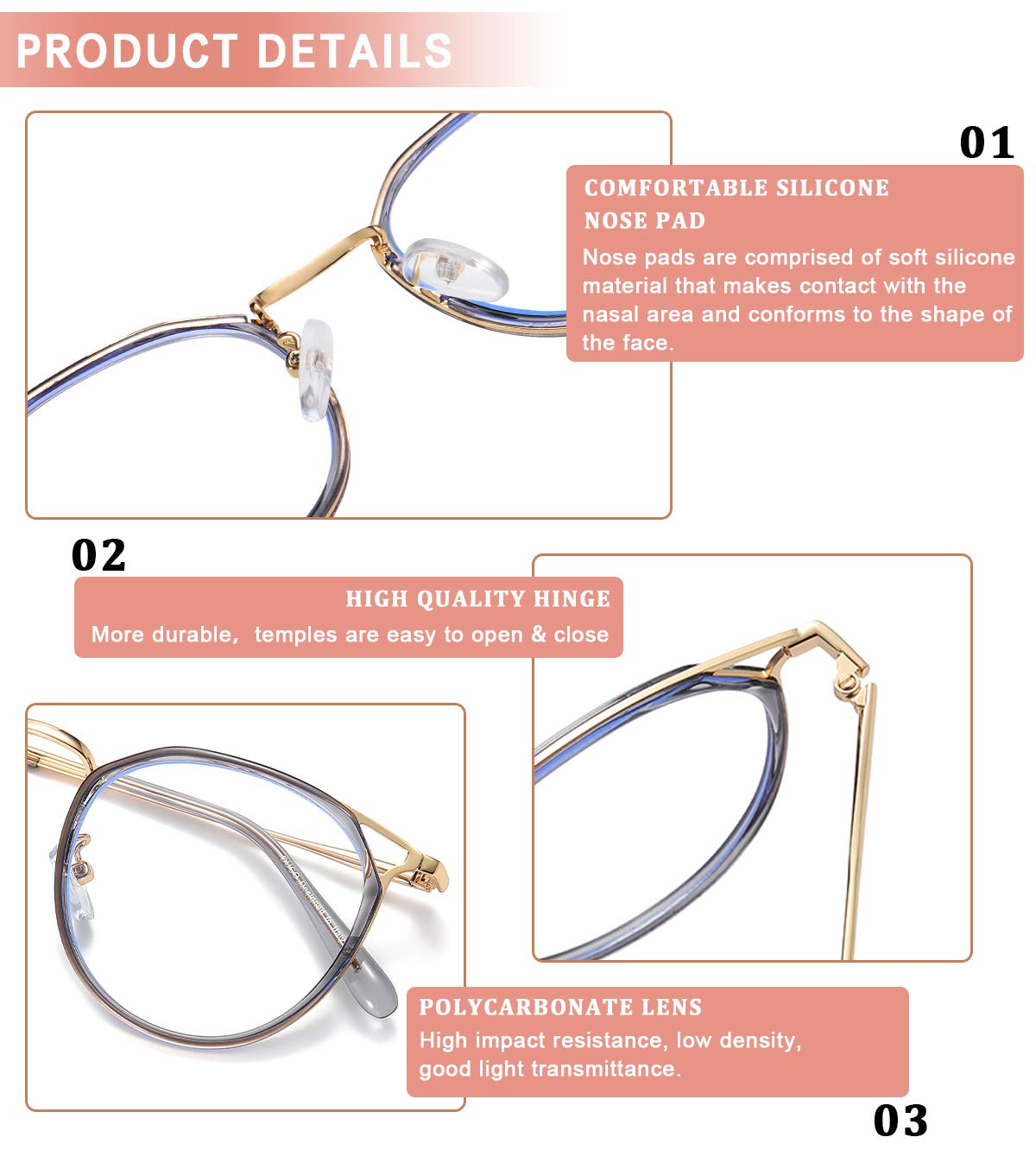 DUCO Blue Light Blocking Glasses - Retro Round Computer Eyewear for Women & Men | Screen Time & Gaming