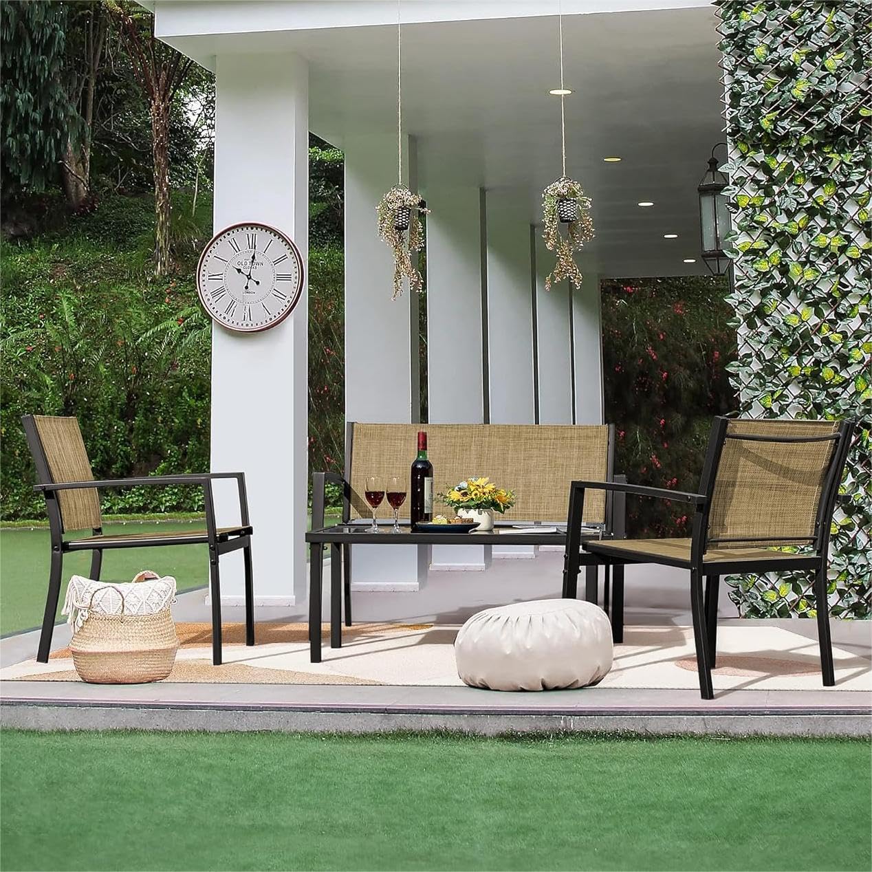 Rankok 4-Piece Modern Outdoor Patio Furniture Set - Textilene Wicker Conversation Set with Loveseat & Coffee Table - Durable All-Weather Patio Chairs for Porch, Lawn, Poolside, Balcony & Backyard (Beige) | Perfect for Outdoor Entertaining, Relaxation & Pool Areas