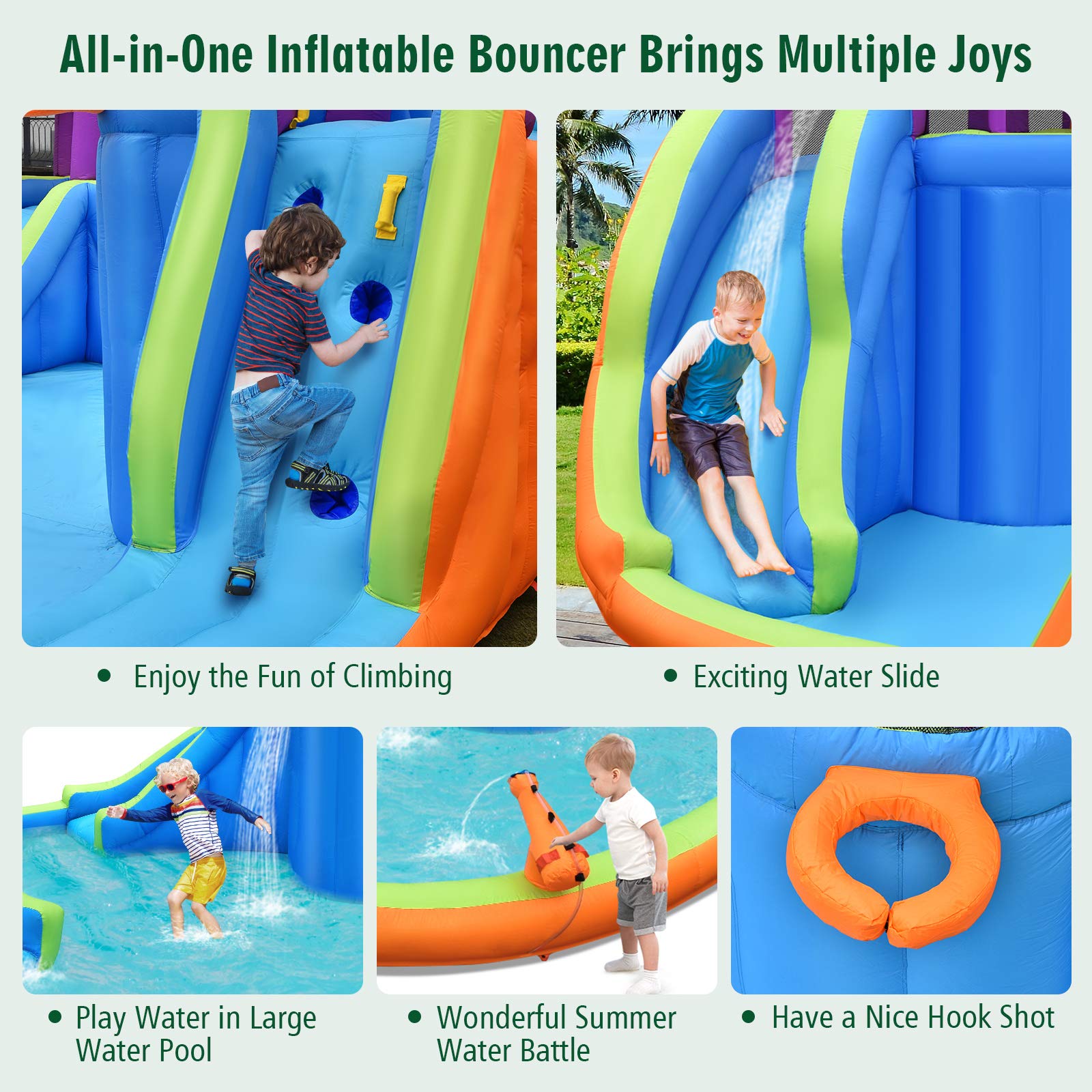 BOUNTECH 15x14.5FT Inflatable Water Slide Park with Dual Slides & Climbing Wall - Mega Outdoor Water Slide for Kids, Splash Pool, Backyard Party Fun - Perfect for Summer Gatherings, Birthday Parties and Family Outdoor Activities