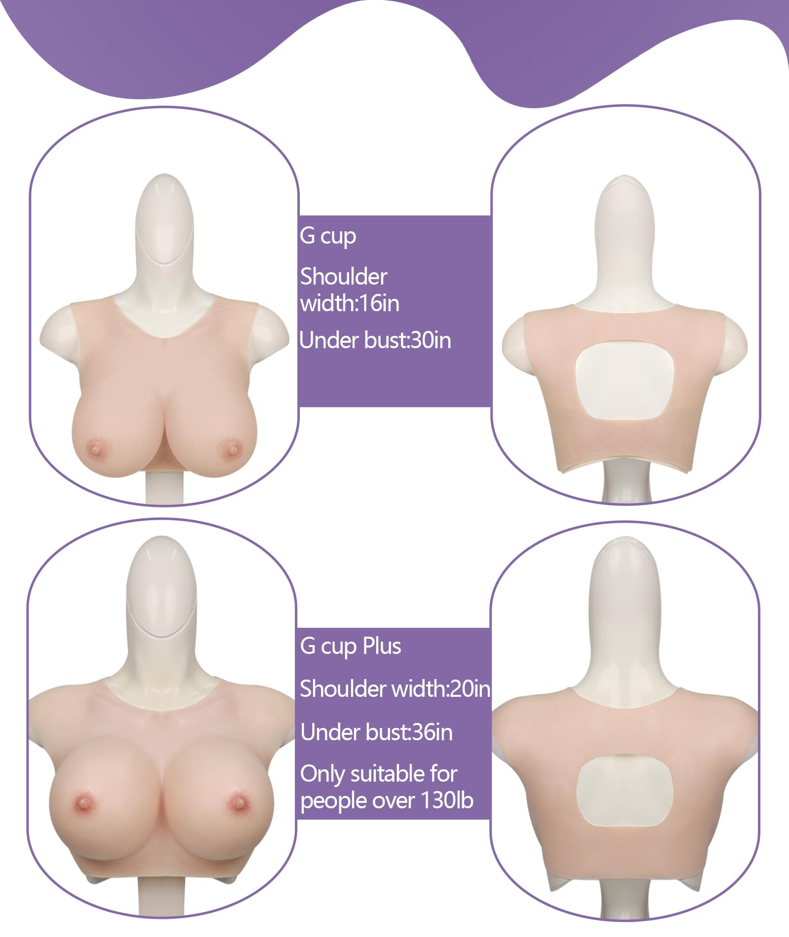 Premium Silicone Breastplate for Transgender - B to I Cup, Low Neckline & Back Cutout, Realistic Fake Boobs for Crossdressing, Cosplay, and Drag Performances