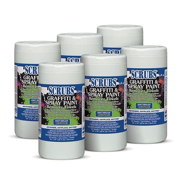 Professional Scrubs Graffiti & Paint Remover Towels - 30 Towels per Can (Case of 6) | Heavy-Duty Cleaning for Walls, Floors & Surfaces | Ideal for Home, Workshop & Industrial Use