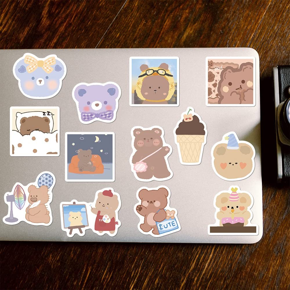 100pcs Kawaii Happy Bear Stickers Set - Cute Small Cardstock Decorative Masking Stickers for Planners, Journals, Scrapbooks & DIY Crafts - Perfect for Personalizing Notebooks, Gift Wrapping & School Projects