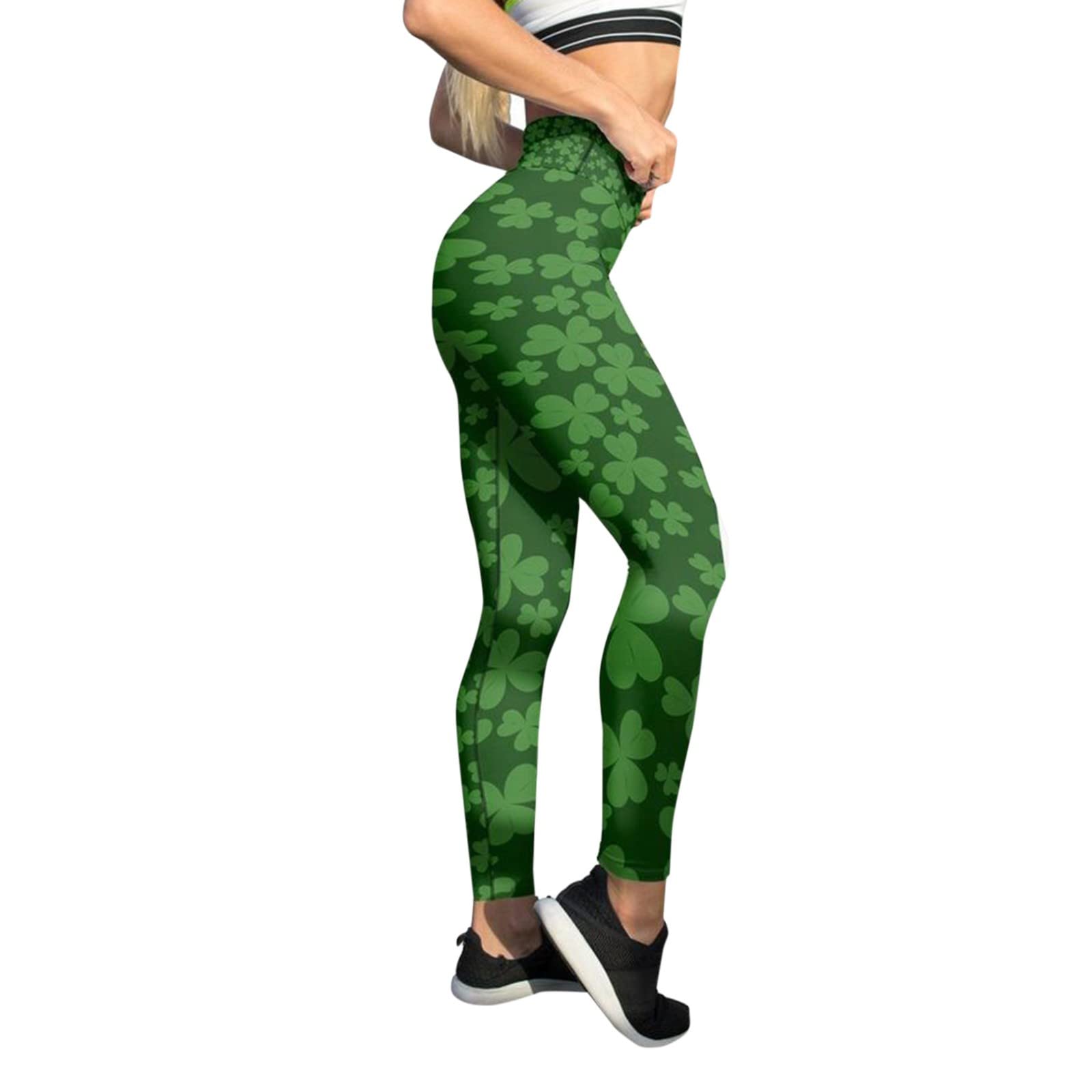 St. Patrick's Day Women's Yoga Pants - Shamrock Print High Waisted Leggings with Tummy Control | Soft Stretchy Clover Leaf Design Workout Tights for Gym, Running & St. Patrick's Day Celebration