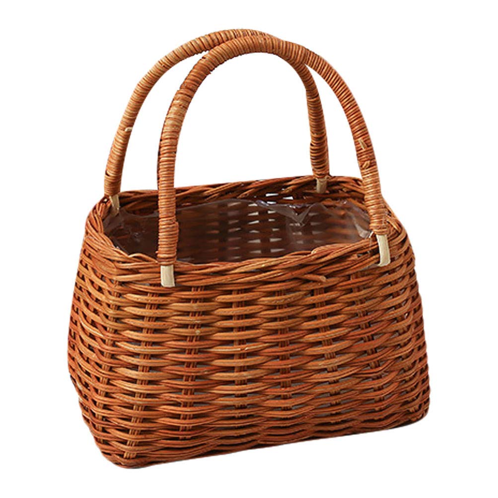 PRETYZOOM Waterproof Rattan Flower Basket - Vintage Woven Grass Basket for Wedding Flower Girls, Home Decor & Garden Party Decorations