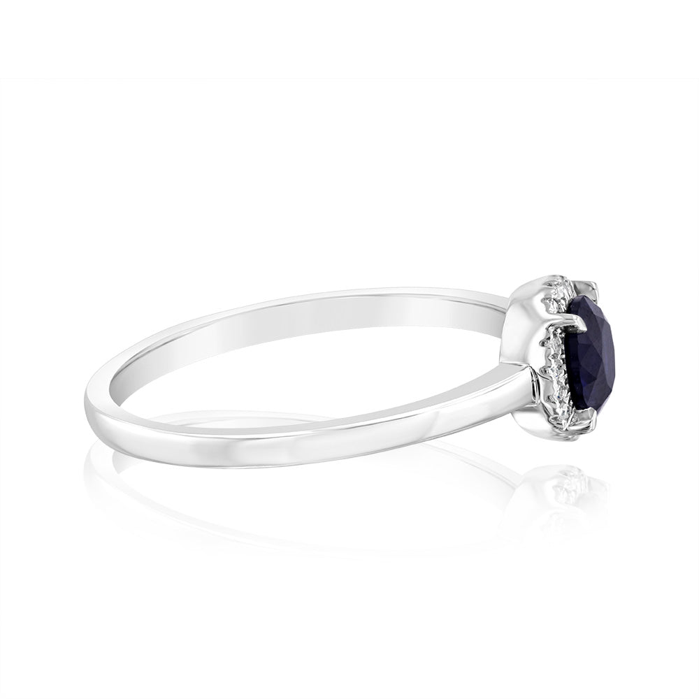 0.67 Carat Lab-Created Sapphire & Diamond Ring in 9K White Gold - Elegant Engagement, Wedding, or Anniversary Jewelry Gift