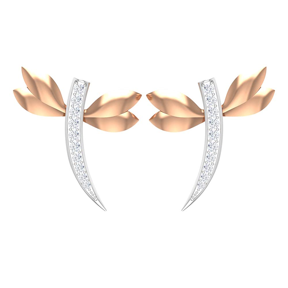 Diamond Dragonfly Stud Earrings for Women - 14K Solid Gold Two Tone Real Diamond Earrings | Perfect for Weddings, Anniversaries & Everyday Elegance