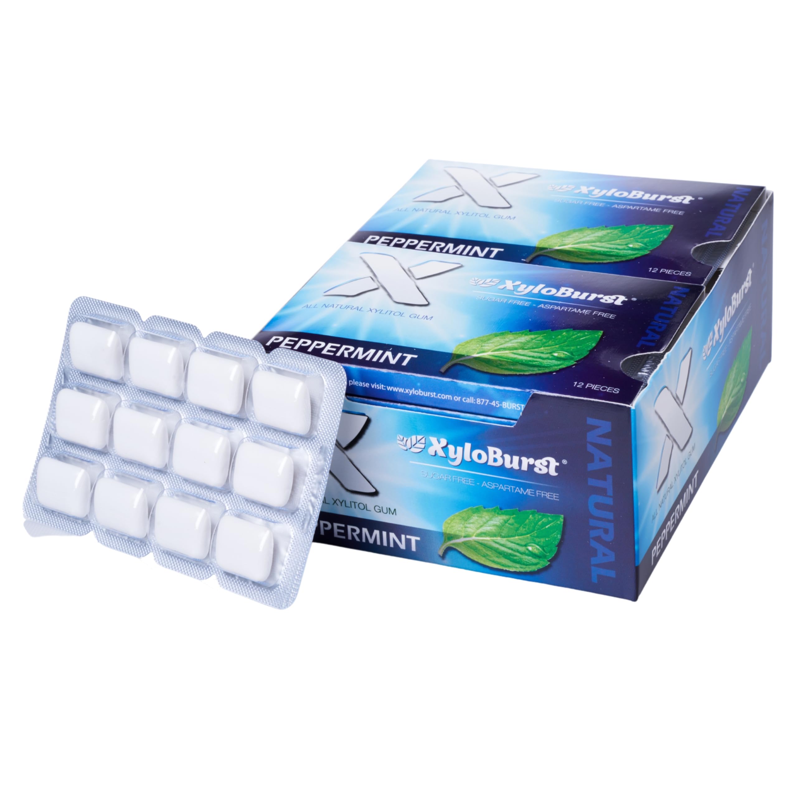 XyloBurst Xylitol Chewing Gum - Sugar Free, Gluten Free, Keto Friendly, Aspartame Free for Oral Health | Peppermint Flavor | 12 Pieces (Pack of 12) | Fresh Breath for Workouts, Meetings & Daily Use