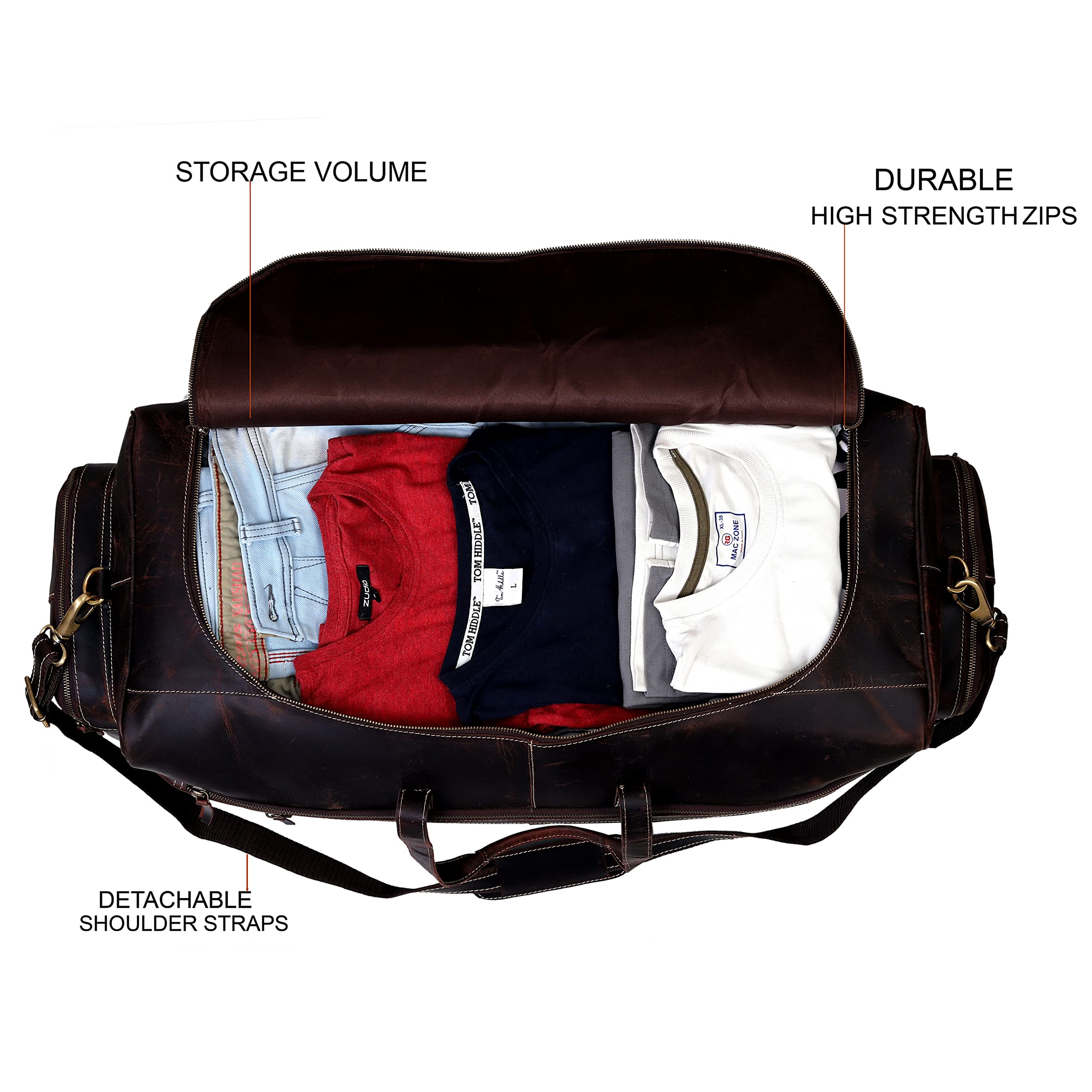 Premium Leather Duffle Travel Bag for Men & Women - 28 Inch Large Carry On Gym Sports Overnight Bag - Airline Approved Underseat Cabin Luggage for Business Trip & Weekend Getaway - Perfect Gift for Professionals (Use Cases: Gym, Business Travel, Weekend Trips, Sports Events)