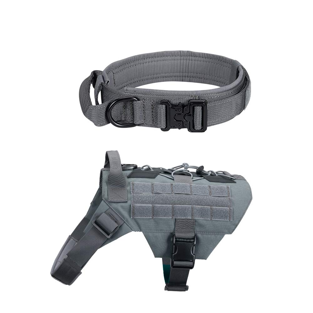 Large Tactical Dog Collar - Heavy Duty Nylon Military Harness with Metal Buckle & Handle - Adjustable for Big Dogs - Perfect for Training, Hiking & Outdoor Adventures