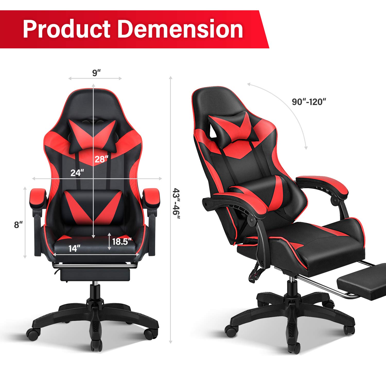 Ergonomic Gaming Chair with Adjustable Height & Lumbar Support for Office & Racing