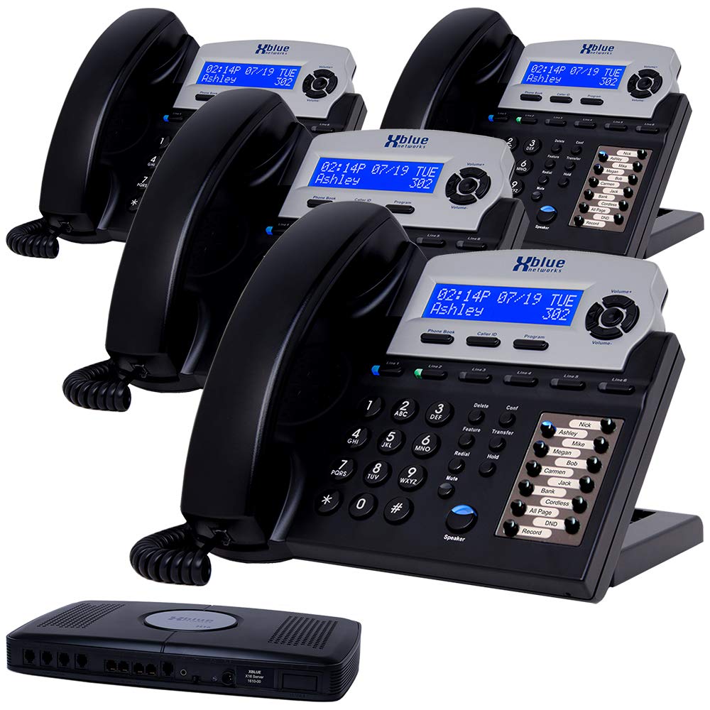 XBLUE X16 Small Business Phone System Bundle with 4 Phones - 6 Outside Lines & 16 Phone Capacity - Auto Attendant, Voicemail, Caller ID, Paging & Intercom - Perfect for Offices, Retail Stores & Call Centers
