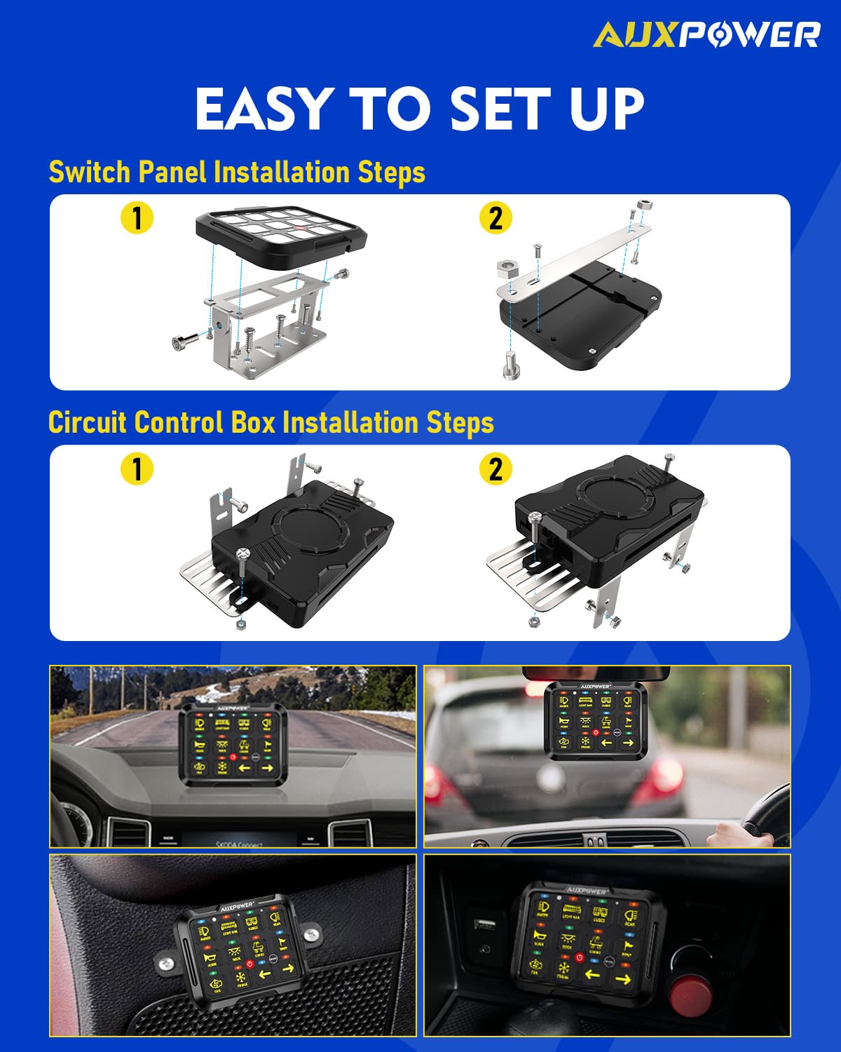 Auxpower 12 Gang RGB Switch Panel with Wireless Remote Control - 12V Waterproof Toggle Momentary Pulsed Switch Panel for Trucks, Cars, Marine & Offroad Vehicles | Perfect for Dashboards, Boats & RV Custom Lighting Control