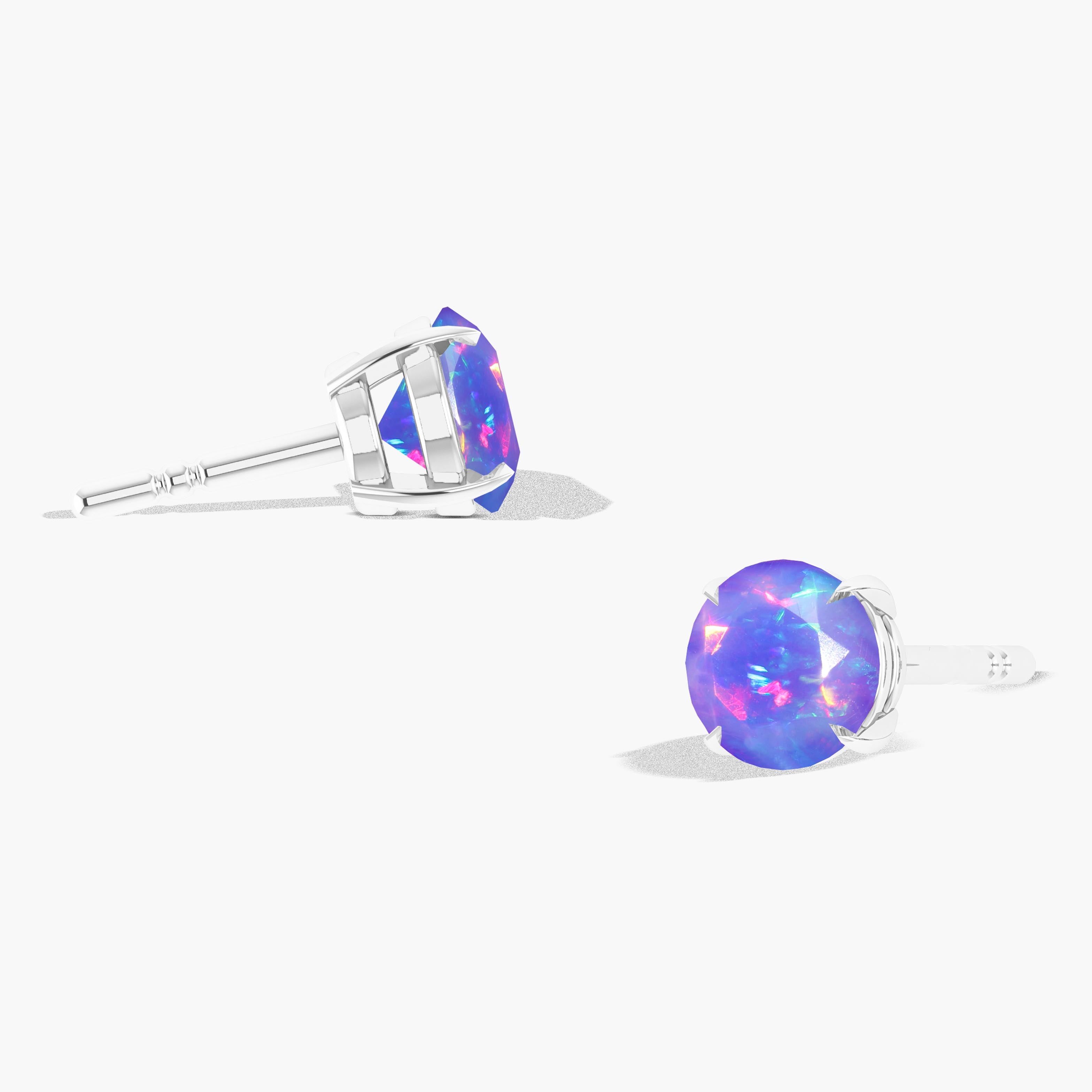 Lavender Opal Stud Earrings for Women - Round Gemstone Simple Earrings for Everyday Wear & Gift Giving