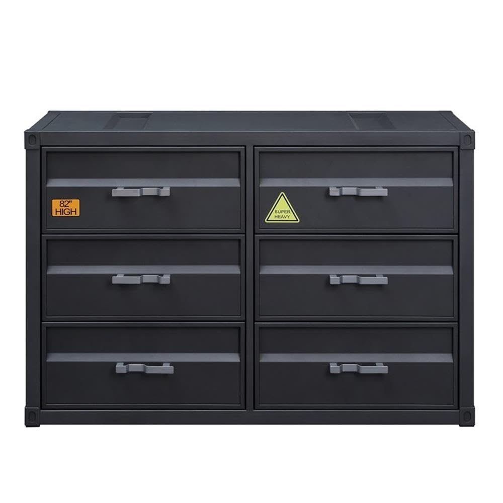 Acme 6-Drawer Metal Dresser - Rectangular Cargo Container Style in Gunmetal Finish | Perfect for Bedroom Storage, Dorm Organization & Industrial Decor