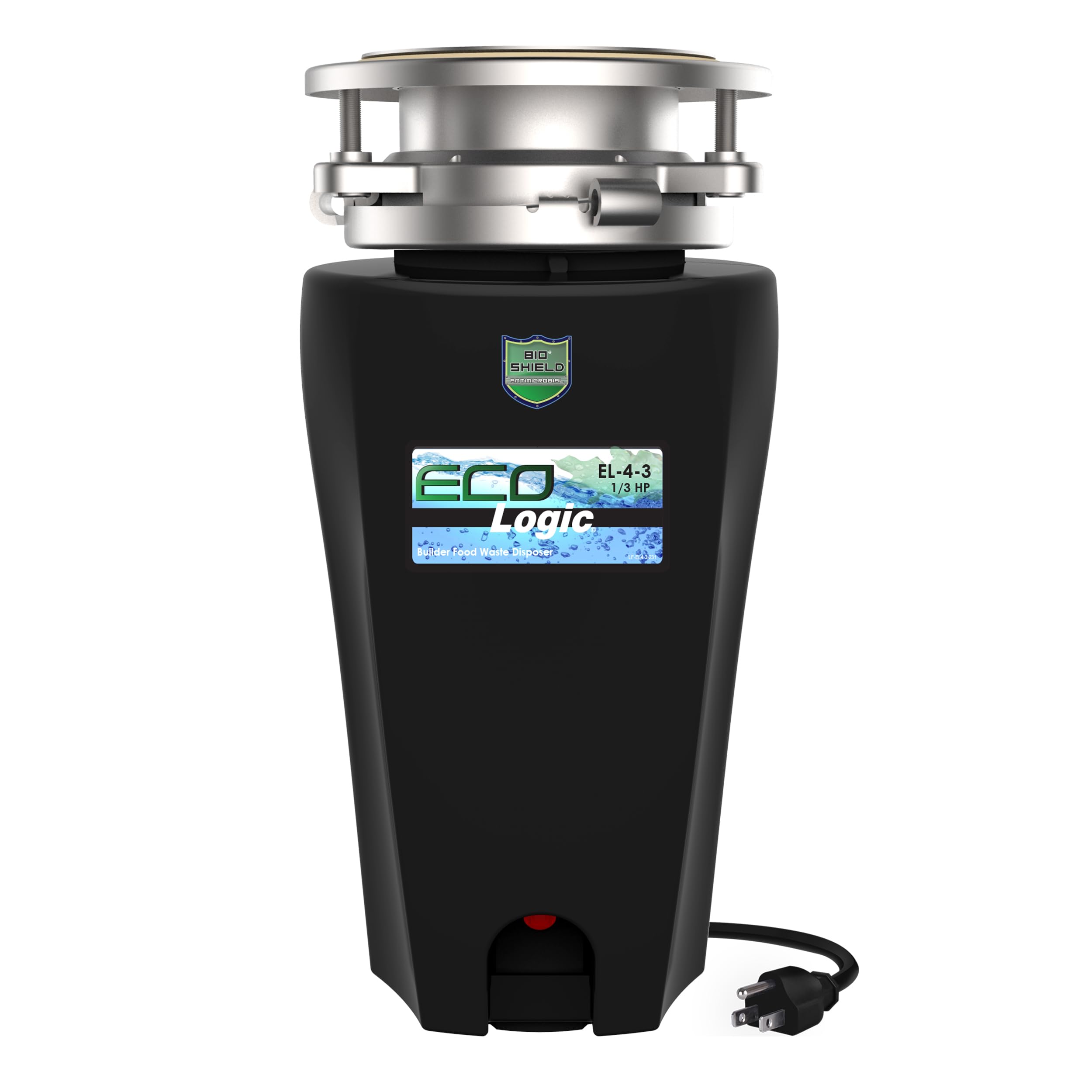 Eco Logic 1/2 HP Continuous Feed Garbage Disposal with Removable Splash Guard - 3-Bolt Mounting System & Power Cord Included - Black | Perfect for Kitchen Waste Disposal & Eco-Friendly Homes